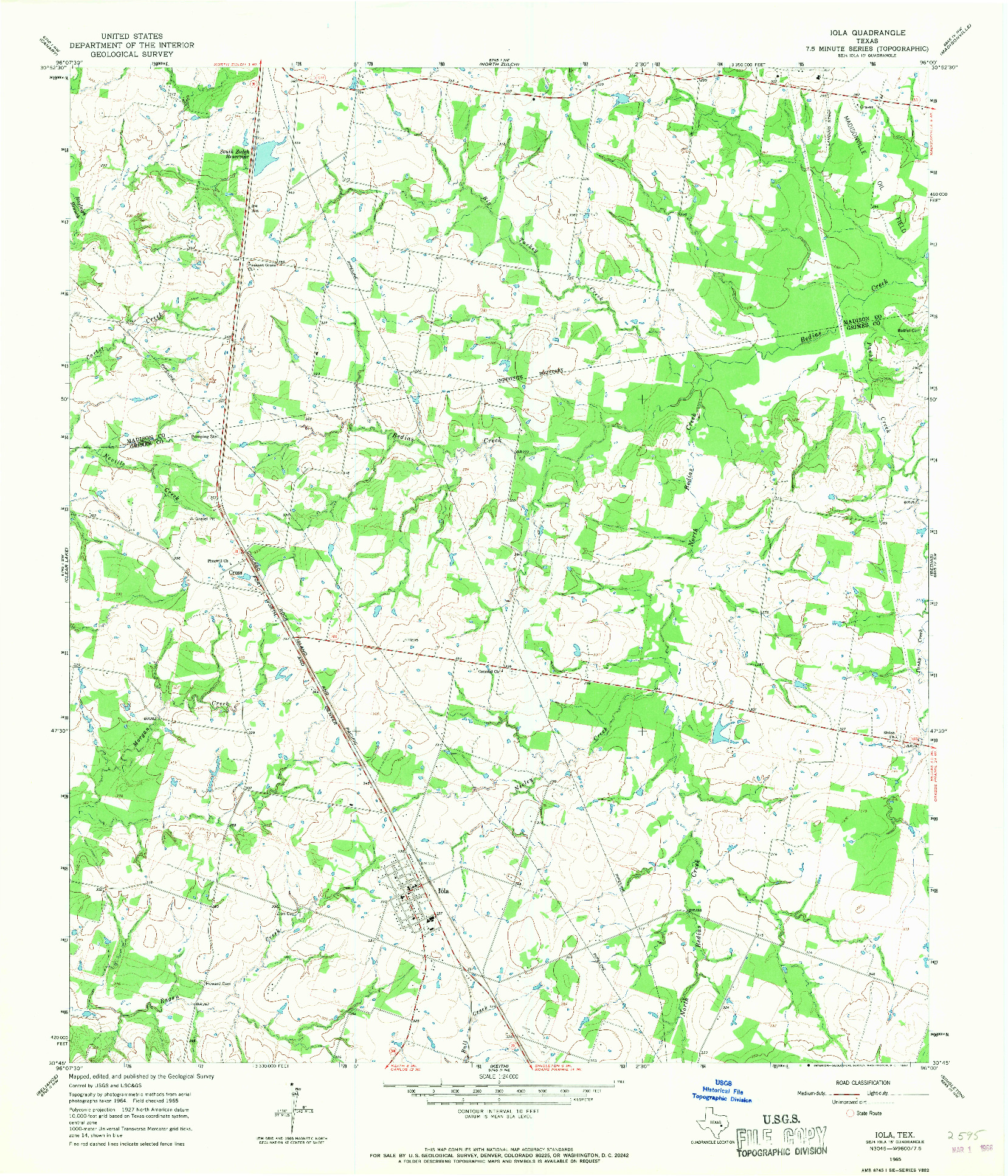 USGS 1:24000-SCALE QUADRANGLE FOR IOLA, TX 1965