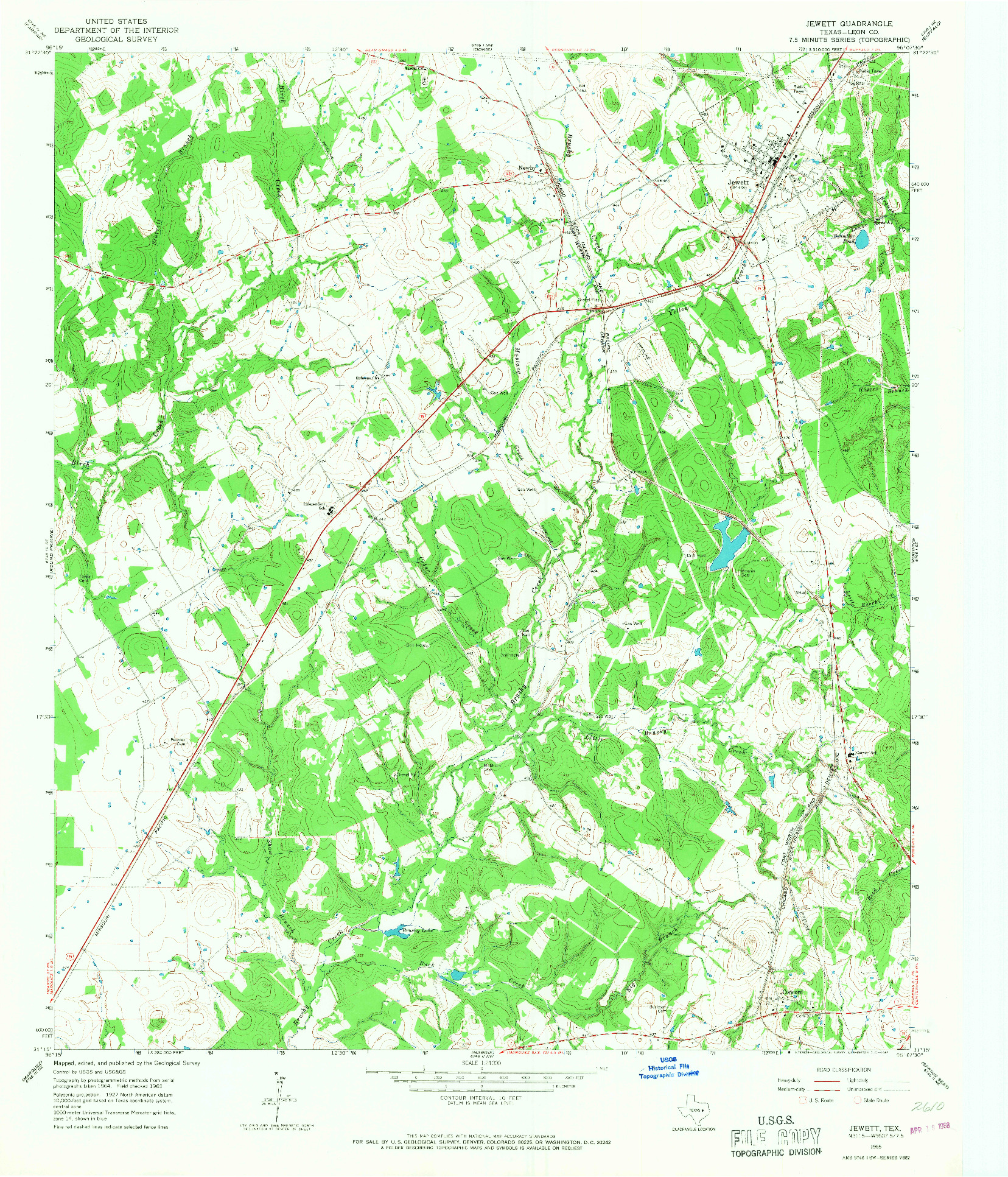 USGS 1:24000-SCALE QUADRANGLE FOR JEWETT, TX 1965