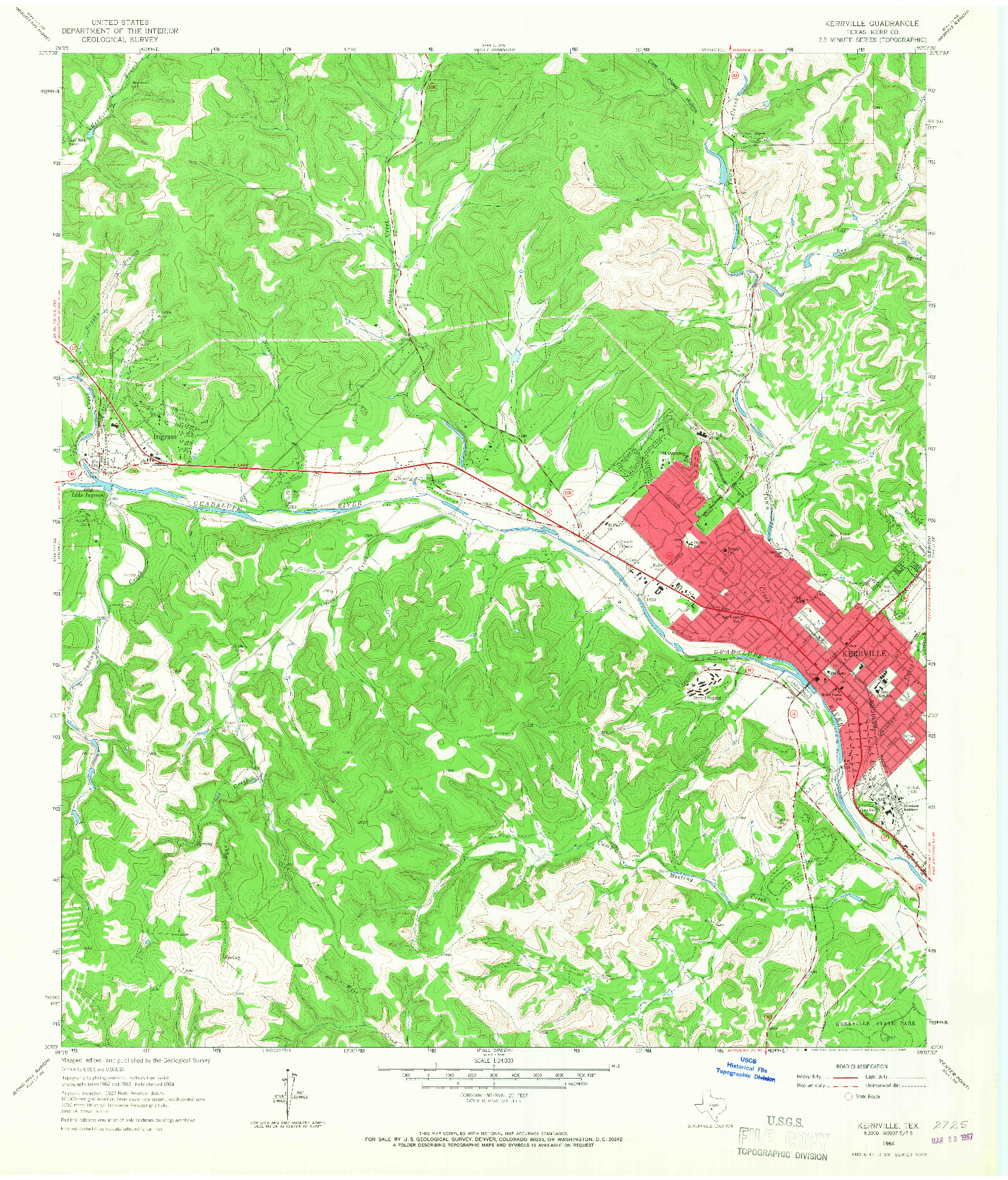 USGS 1:24000-SCALE QUADRANGLE FOR KERRVILLE, TX 1964