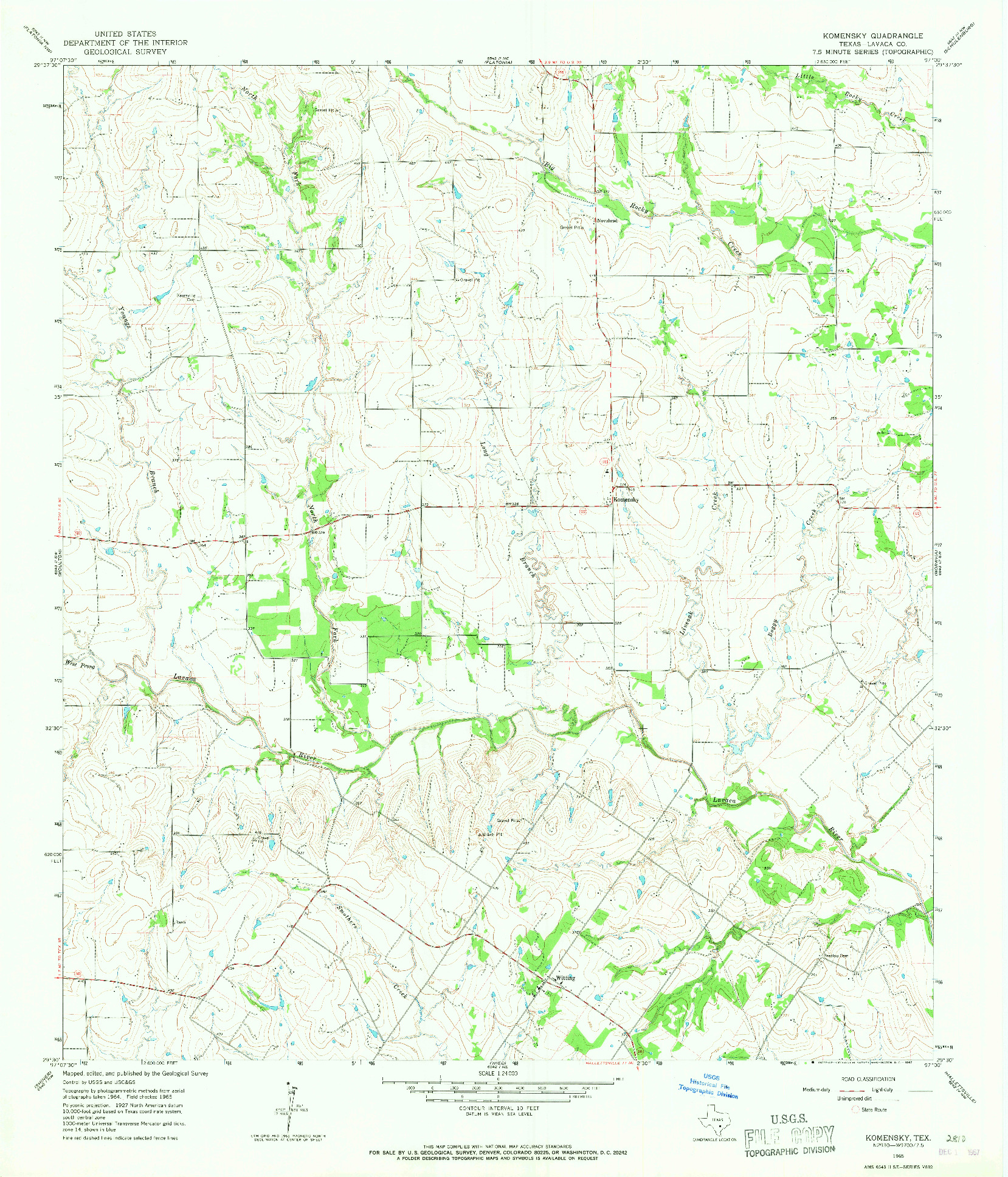 USGS 1:24000-SCALE QUADRANGLE FOR KOMENSKY, TX 1965