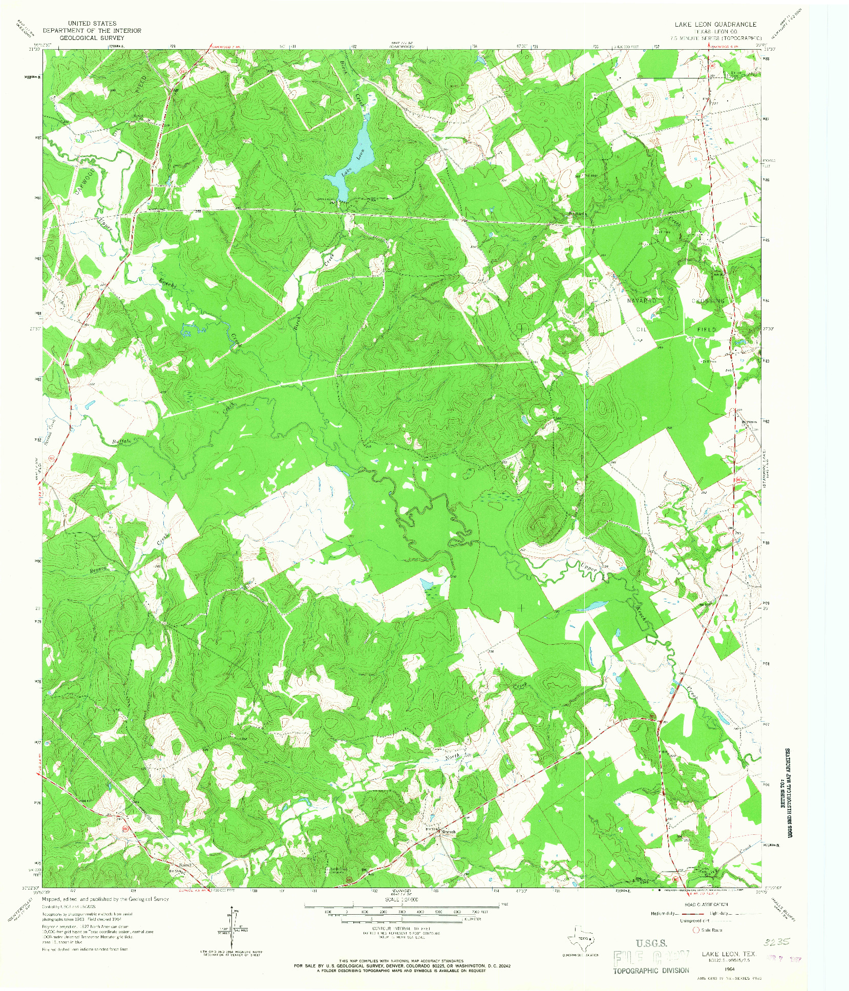 USGS 1:24000-SCALE QUADRANGLE FOR LAKE LEON, TX 1964