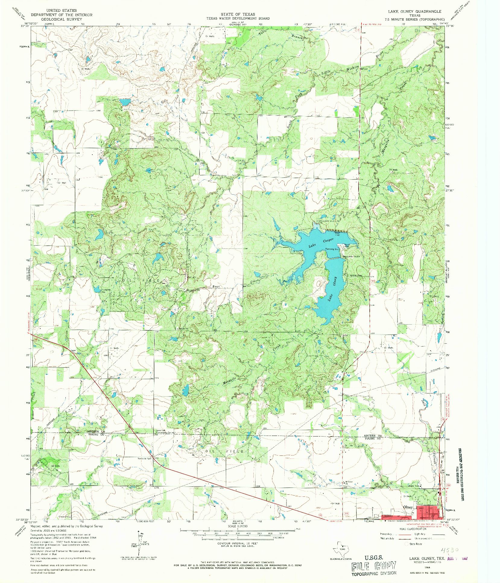 USGS 1:24000-SCALE QUADRANGLE FOR LAKE OLNEY, TX 1964
