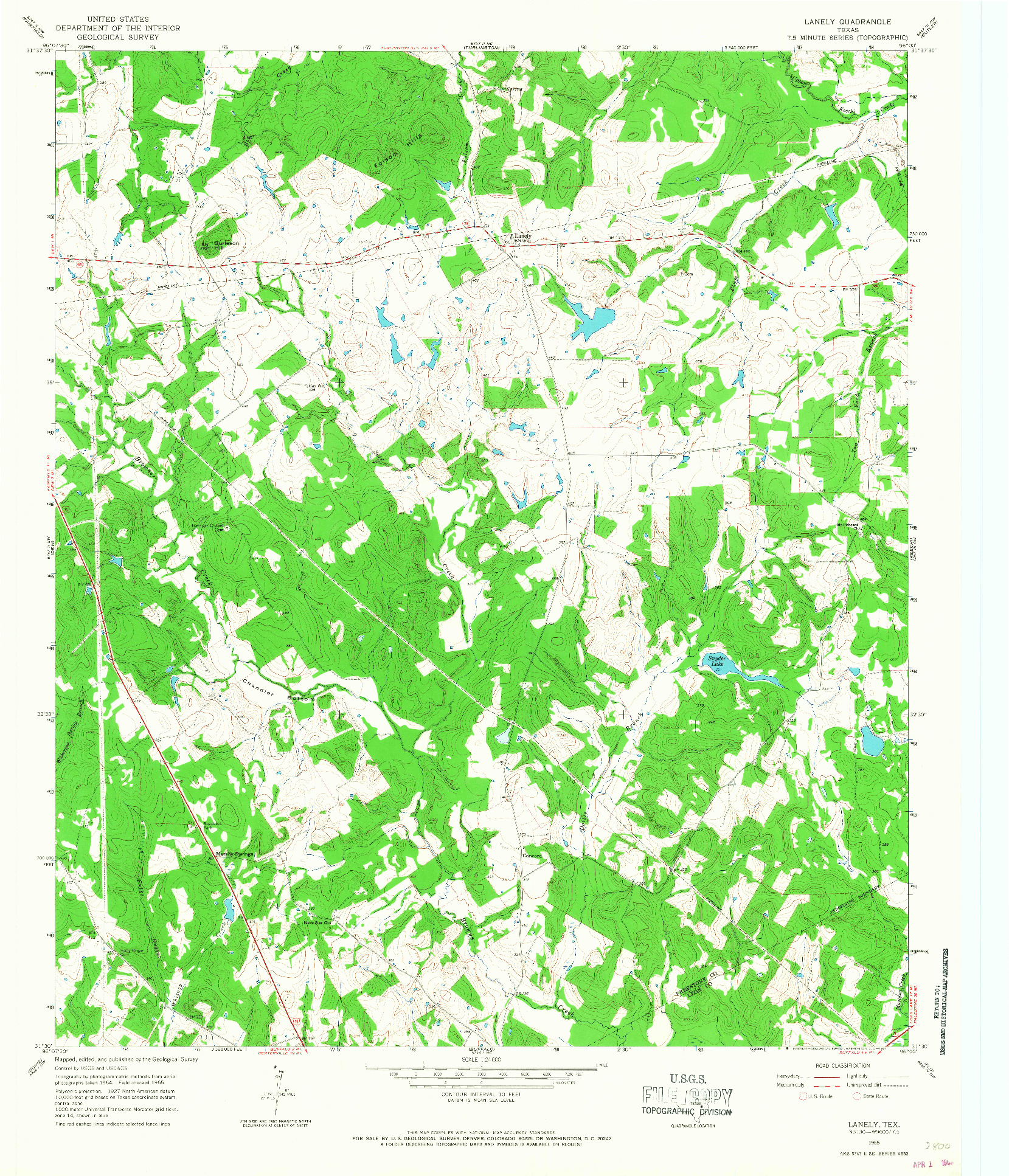 USGS 1:24000-SCALE QUADRANGLE FOR LANELY, TX 1965