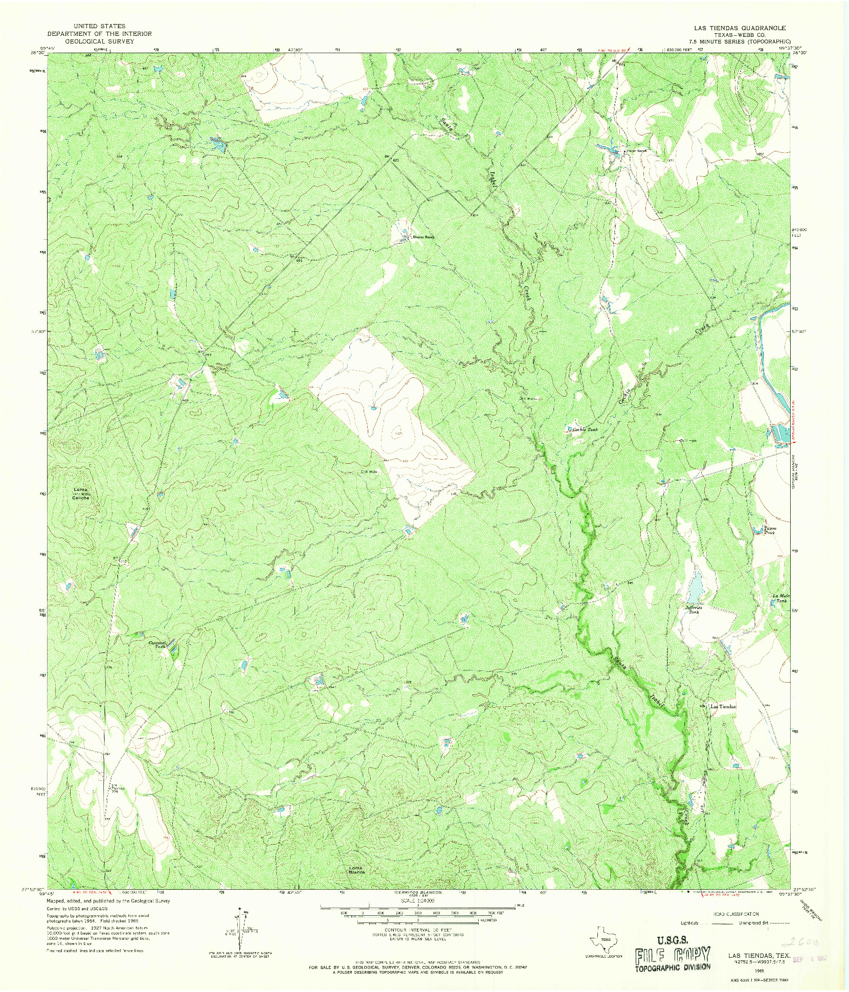 USGS 1:24000-SCALE QUADRANGLE FOR LAS TIENDAS, TX 1965