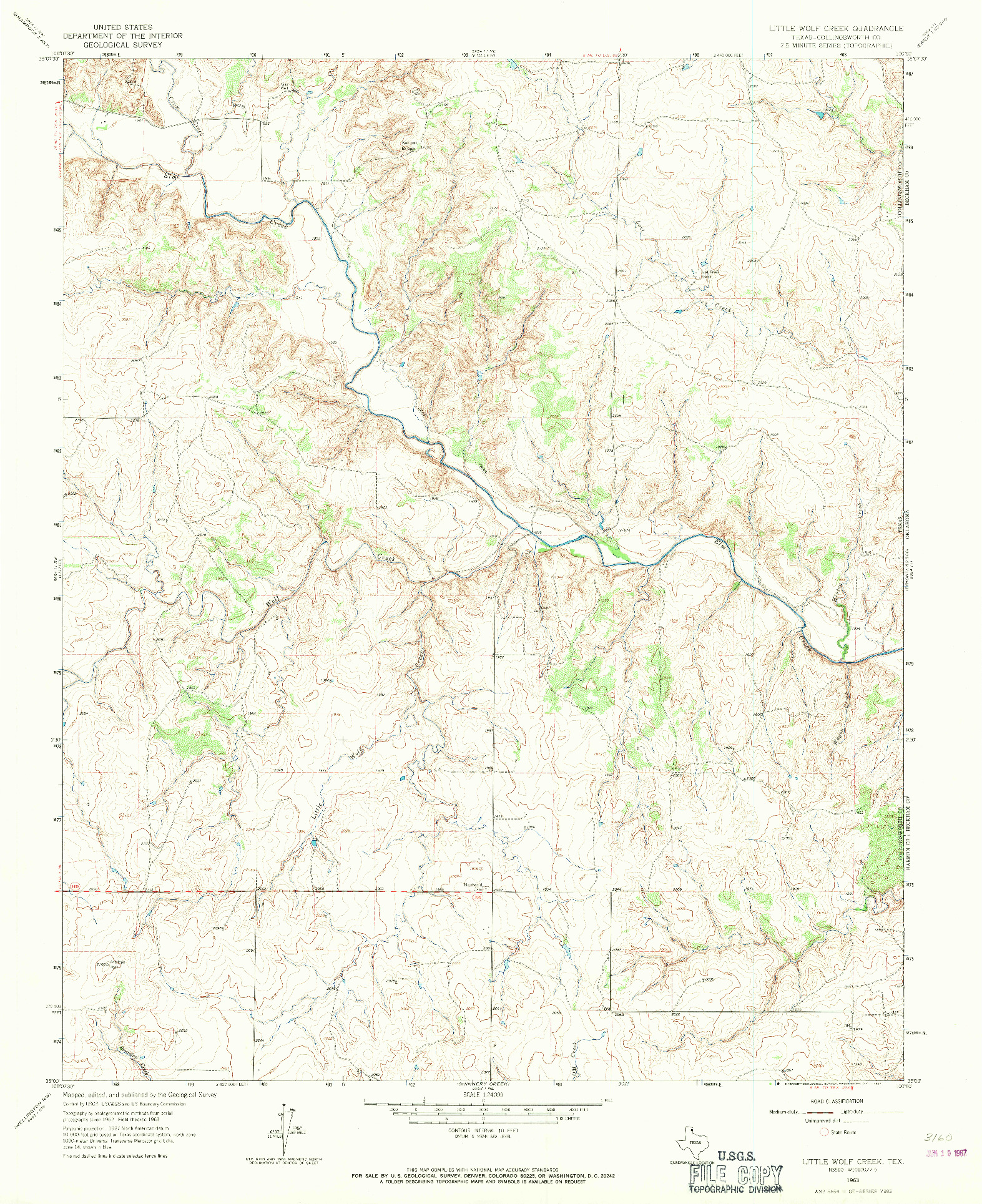 USGS 1:24000-SCALE QUADRANGLE FOR LITTLE WOLF CREEK, TX 1963