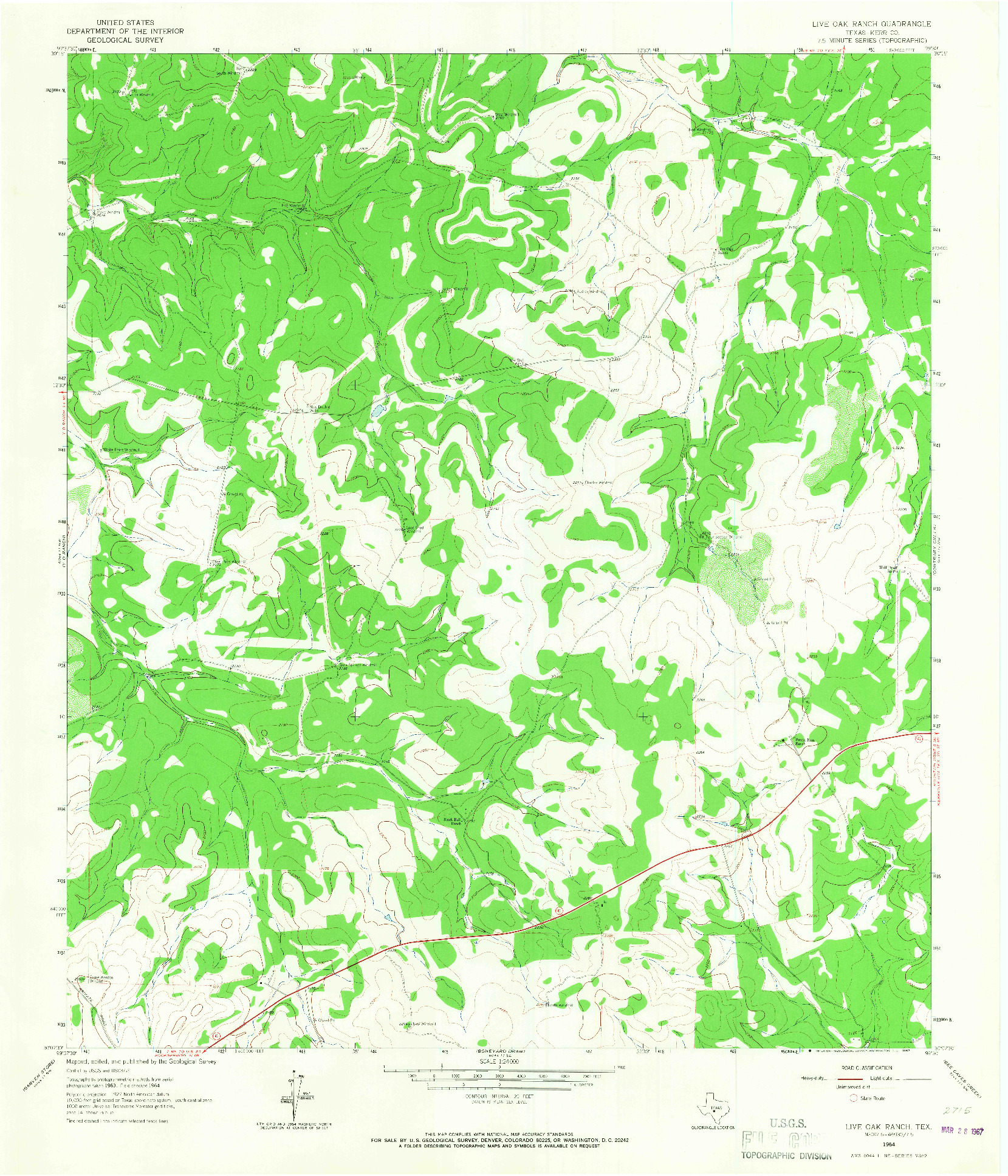 USGS 1:24000-SCALE QUADRANGLE FOR LIVE OAK RANCH, TX 1964