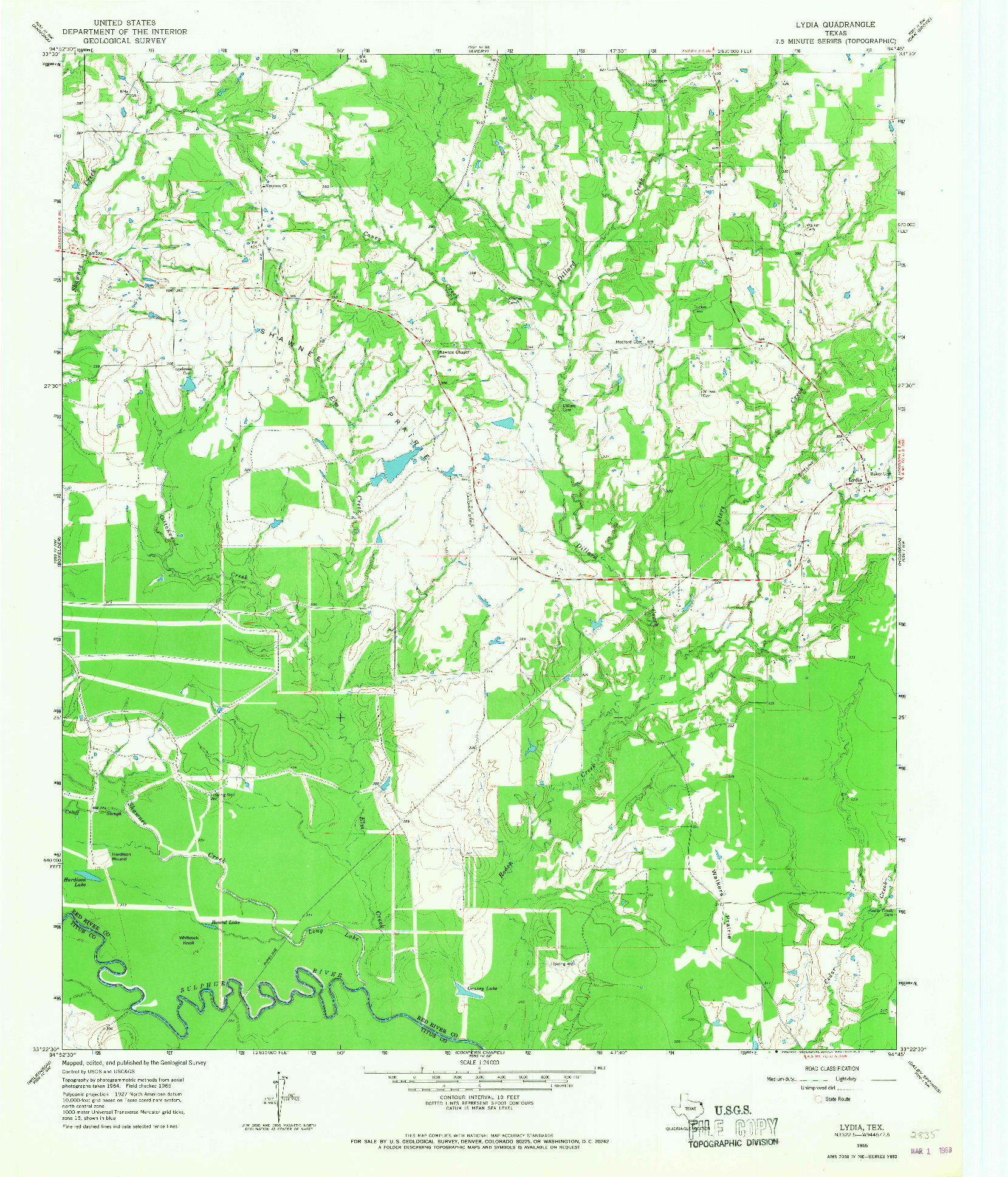 USGS 1:24000-SCALE QUADRANGLE FOR LYDIA, TX 1965