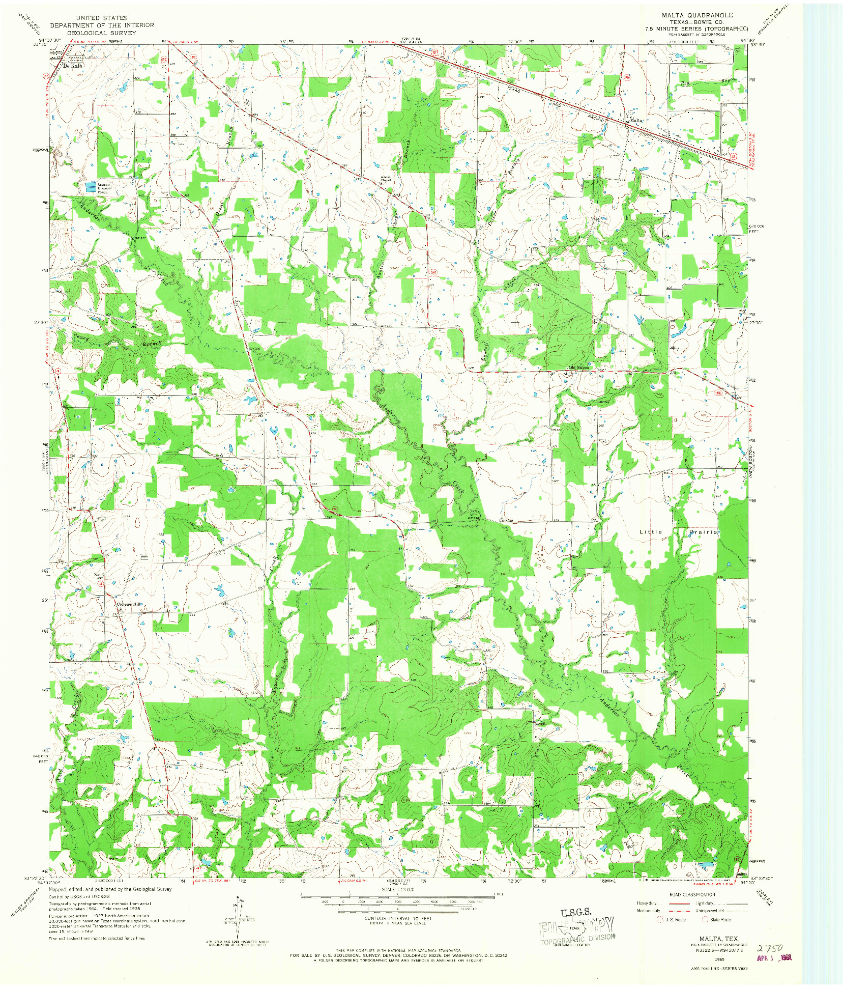 USGS 1:24000-SCALE QUADRANGLE FOR MALTA, TX 1965