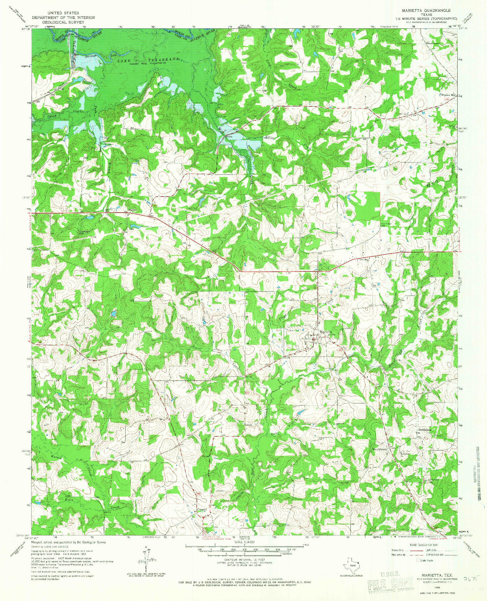 USGS 1:24000-SCALE QUADRANGLE FOR MARIETTA, TX 1965