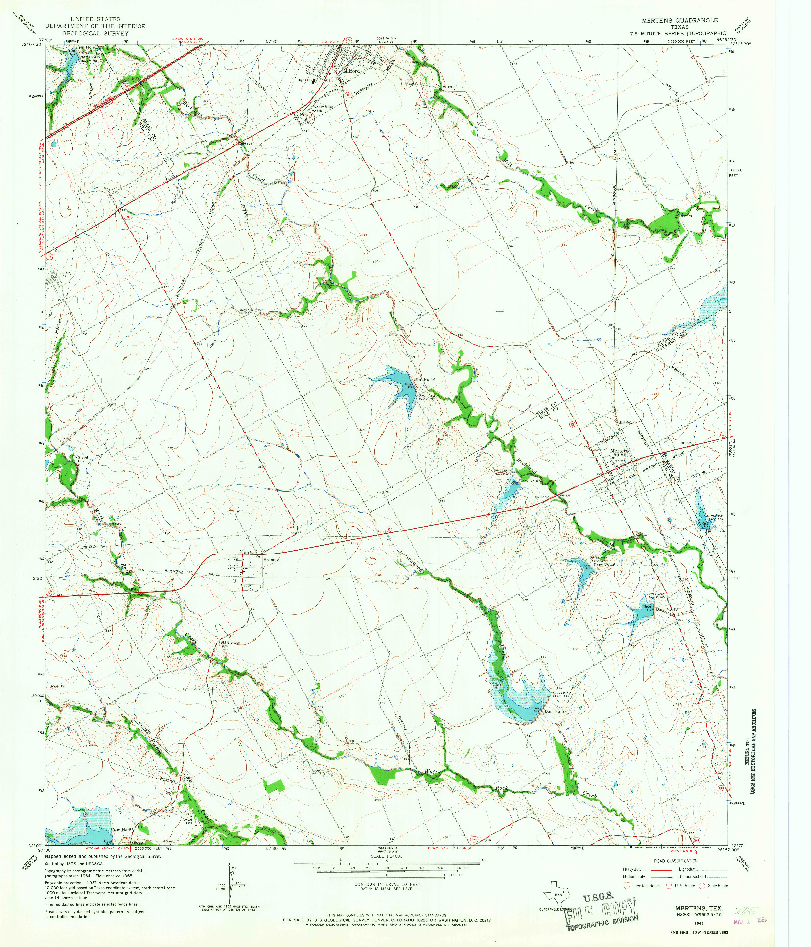 USGS 1:24000-SCALE QUADRANGLE FOR MERTENS, TX 1965