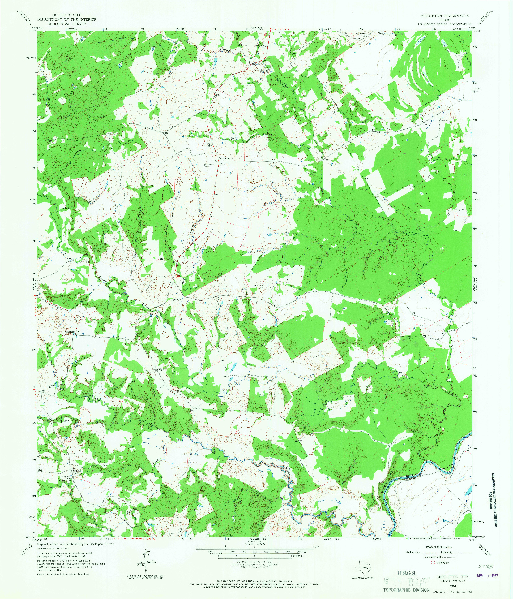 USGS 1:24000-SCALE QUADRANGLE FOR MIDDLETON, TX 1964