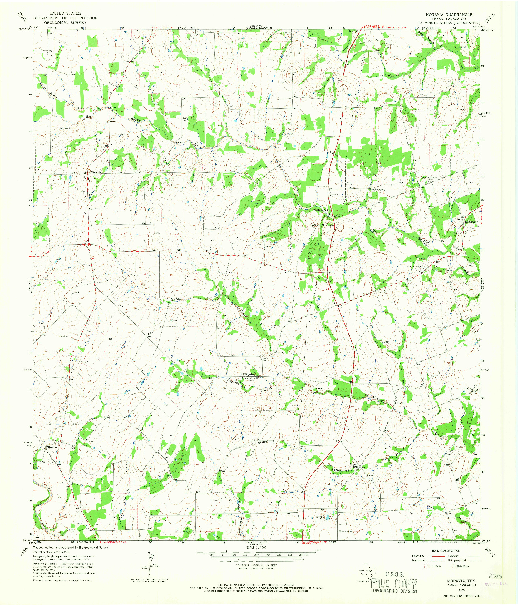 USGS 1:24000-SCALE QUADRANGLE FOR MORAVIA, TX 1965
