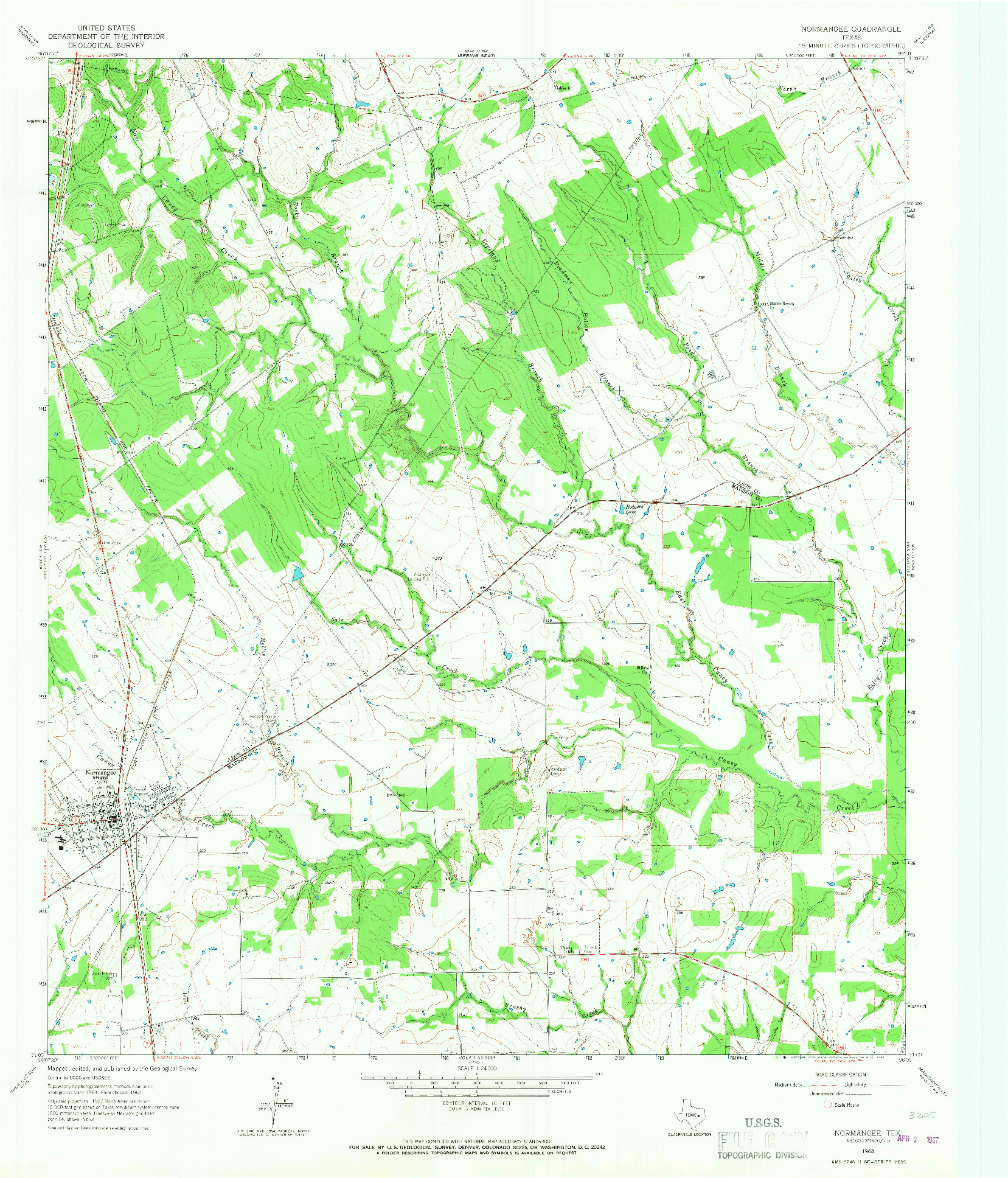 USGS 1:24000-SCALE QUADRANGLE FOR NORMANGEE, TX 1964