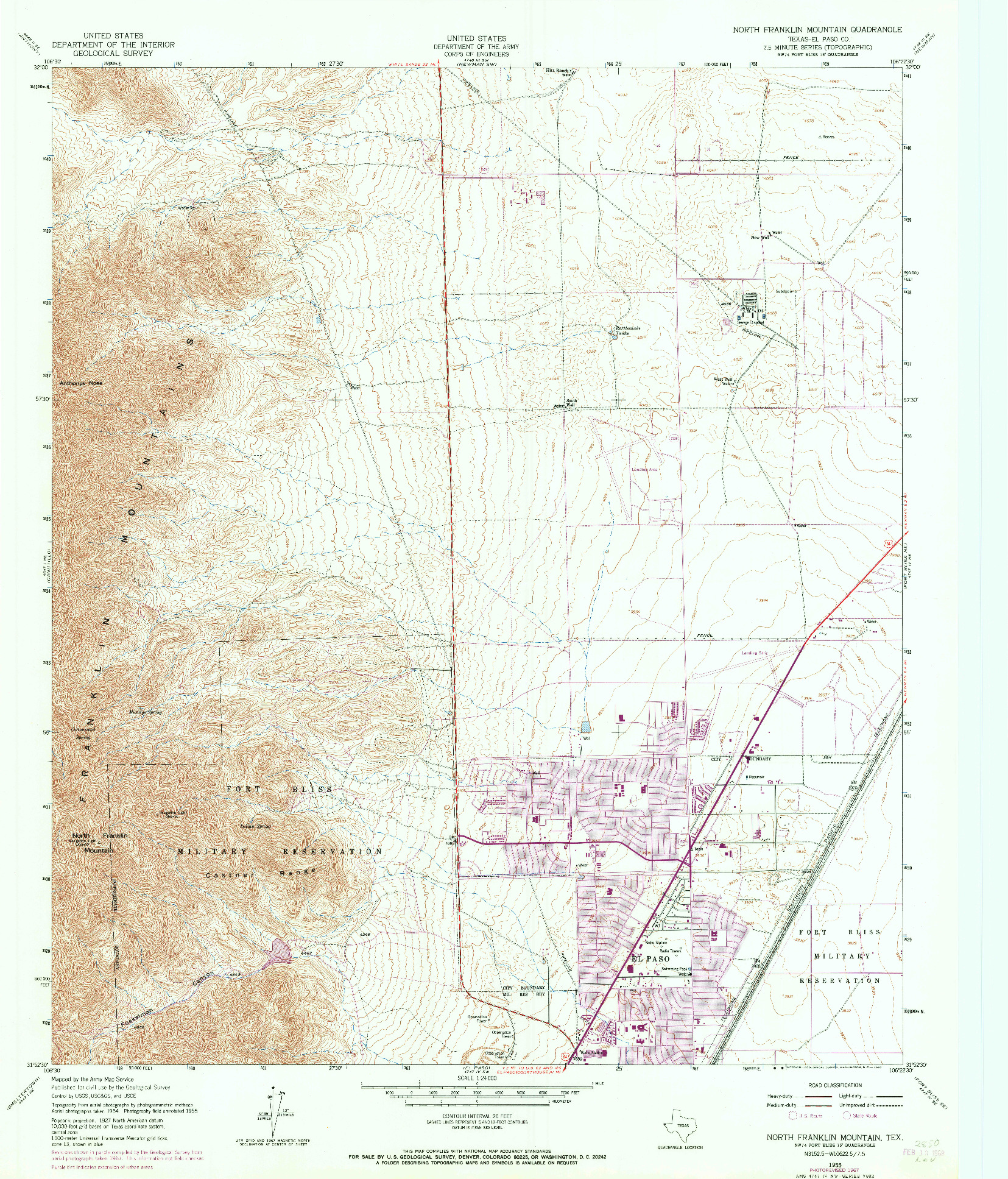 USGS 1:24000-SCALE QUADRANGLE FOR NORTH FRANKLIN MOUNTAIN, TX 1955