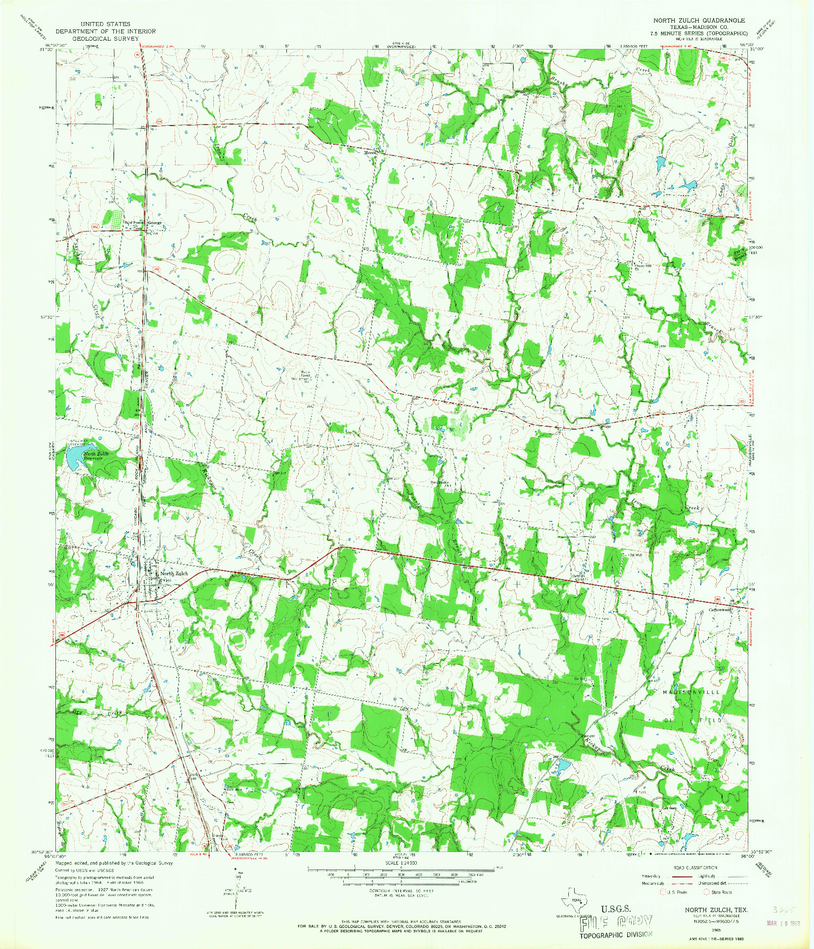 USGS 1:24000-SCALE QUADRANGLE FOR NORTH ZULCH, TX 1965