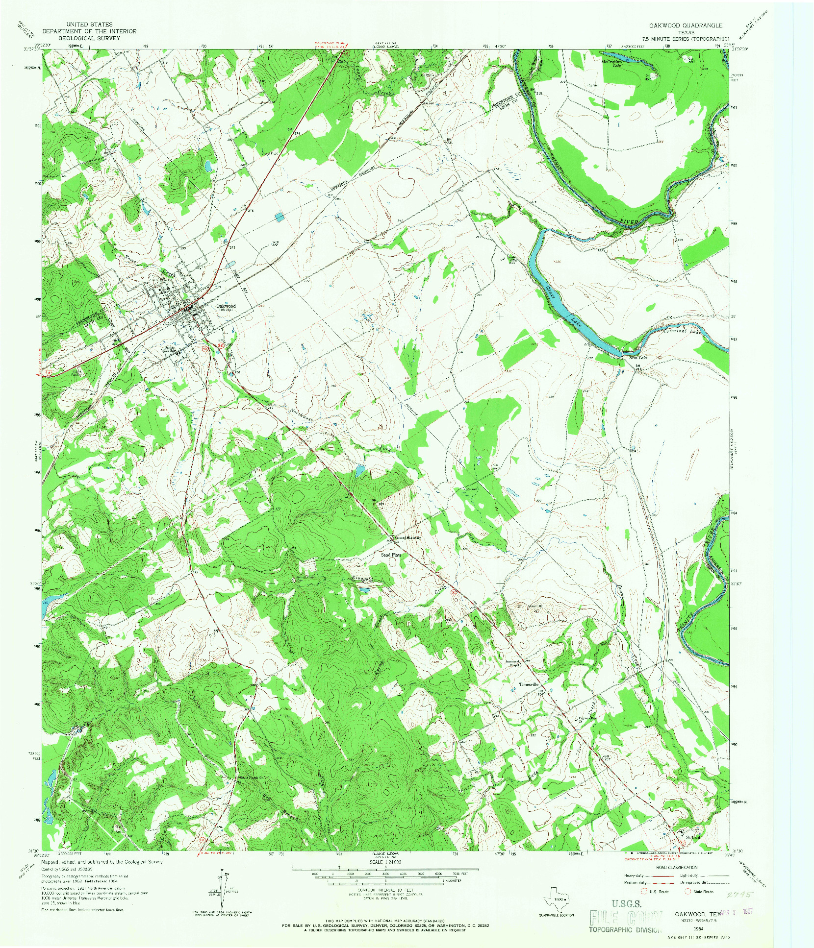 USGS 1:24000-SCALE QUADRANGLE FOR OAKWOOD, TX 1964