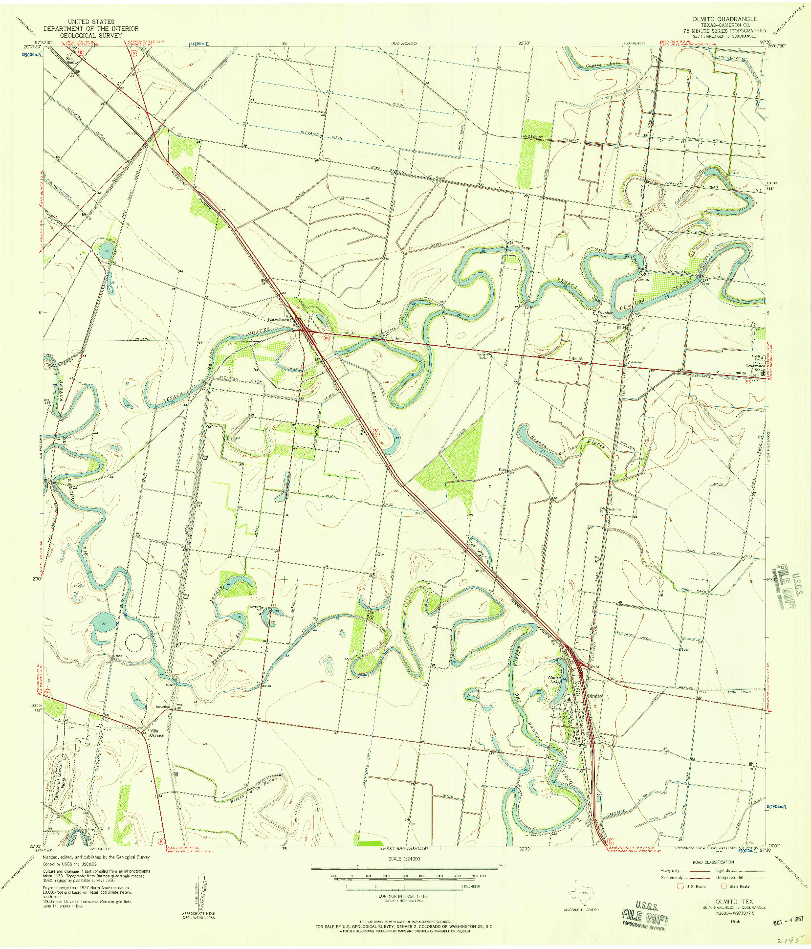 USGS 1:24000-SCALE QUADRANGLE FOR OLMITO, TX 1956