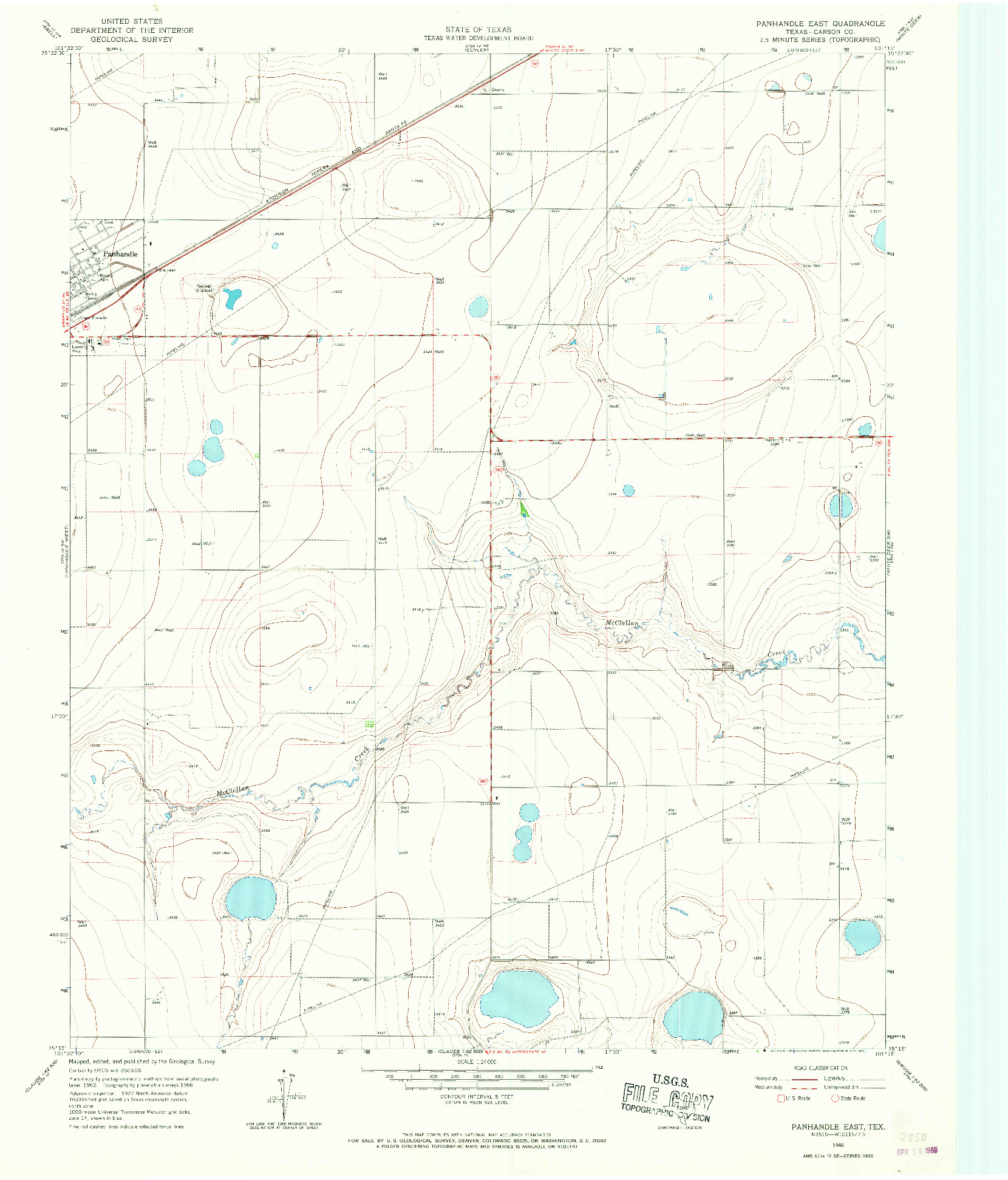 USGS 1:24000-SCALE QUADRANGLE FOR PANHANDLE EAST, TX 1966