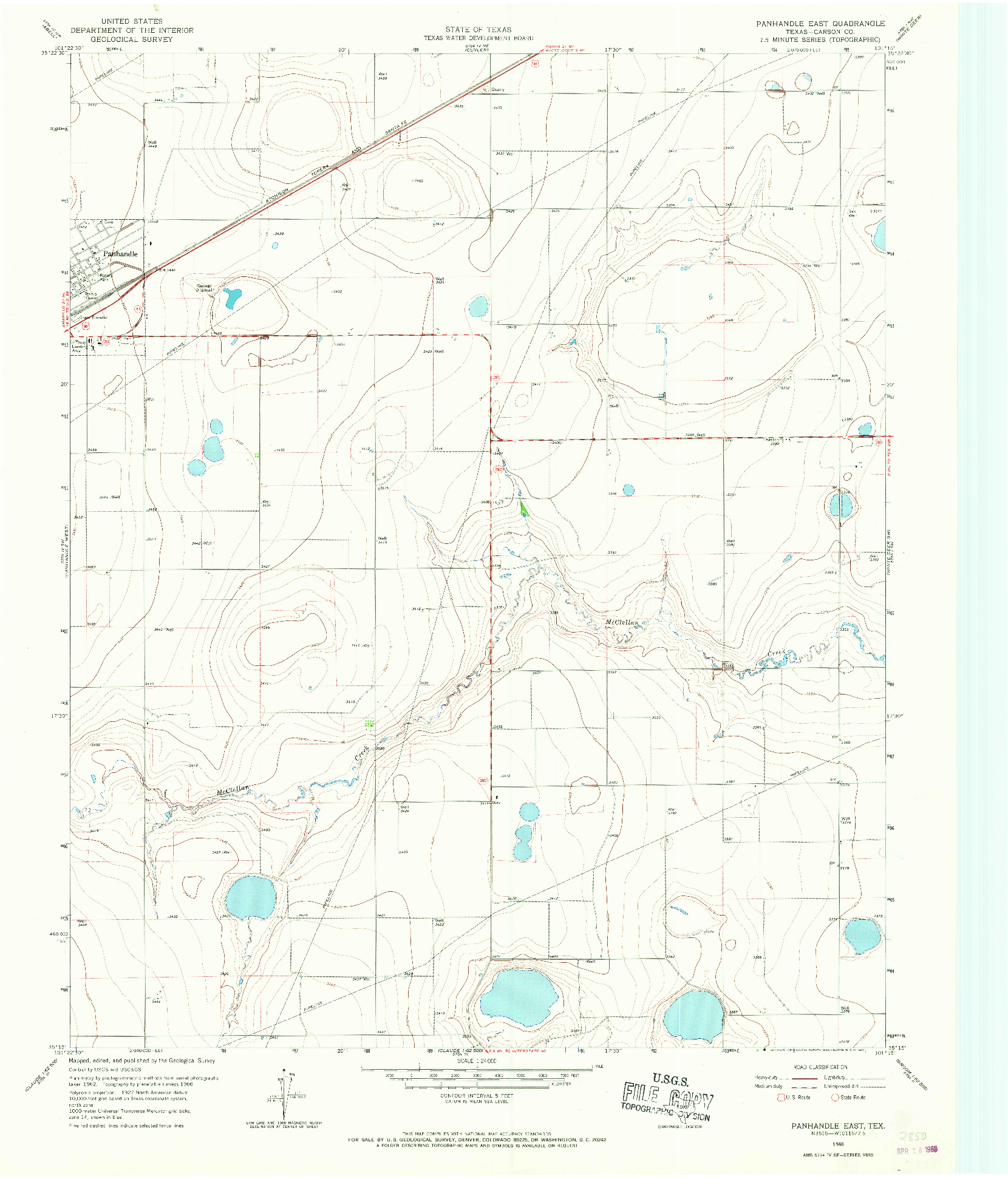 USGS 1:24000-SCALE QUADRANGLE FOR PANHANDLE EAST, TX 1966