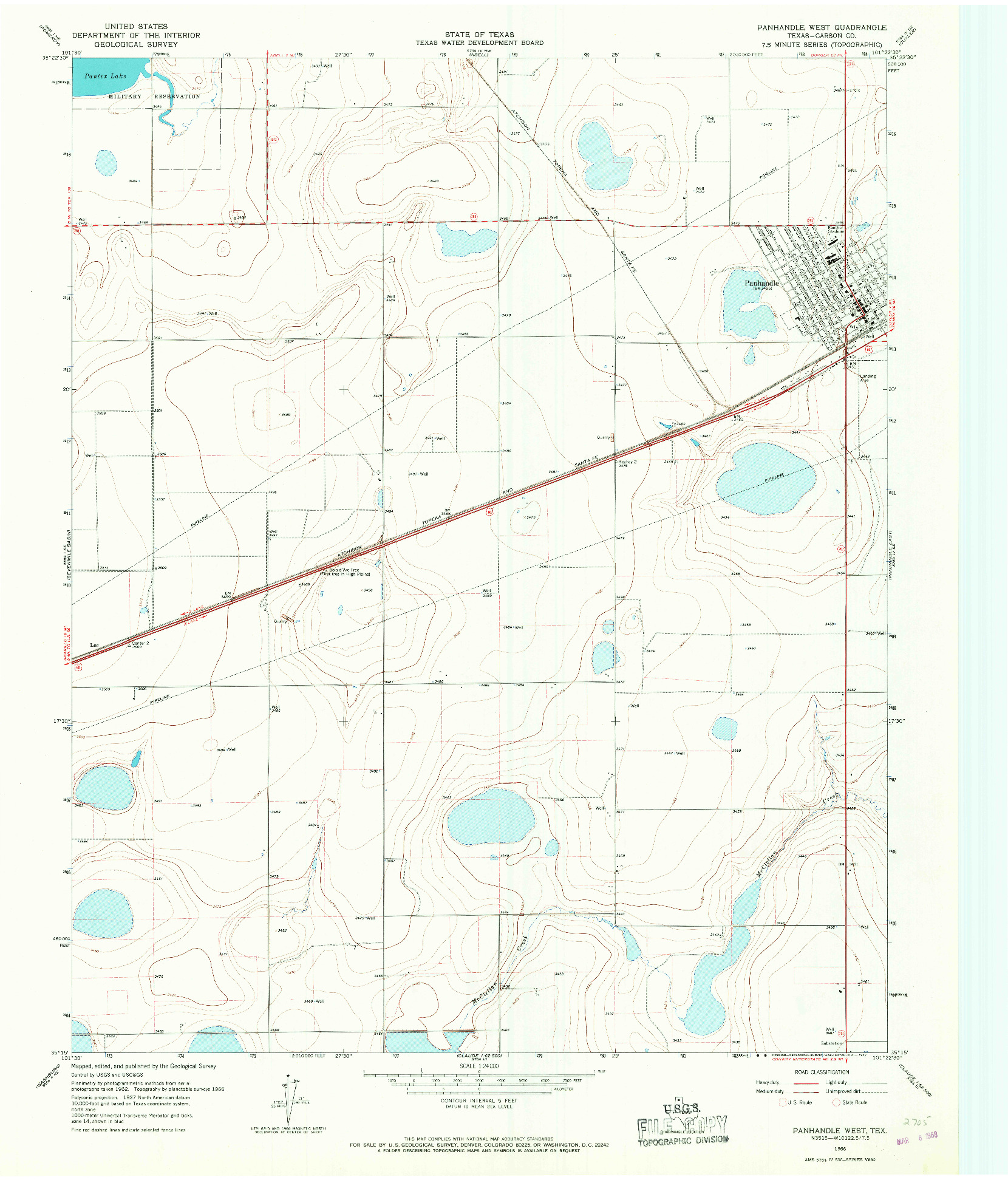 USGS 1:24000-SCALE QUADRANGLE FOR PANHANDLE WEST, TX 1966