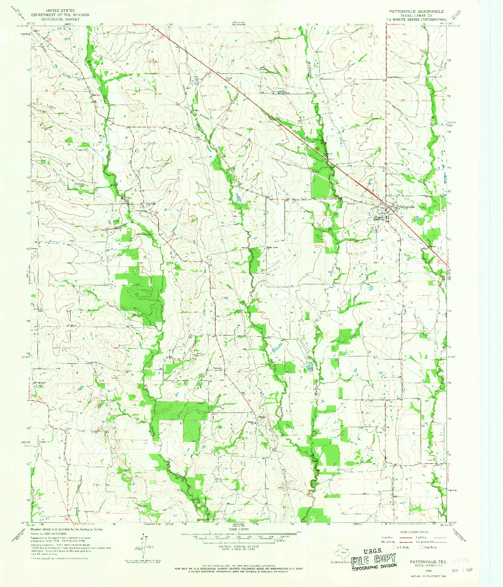 USGS 1:24000-SCALE QUADRANGLE FOR PATTONVILLE, TX 1964