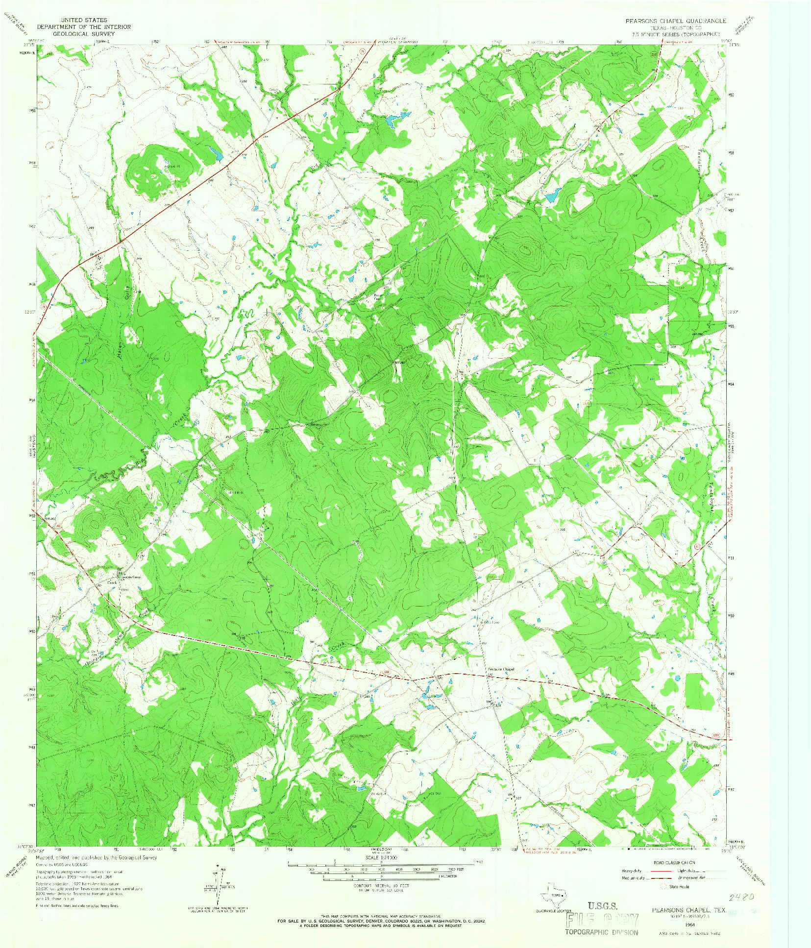 USGS 1:24000-SCALE QUADRANGLE FOR PEARSONS CHAPEL, TX 1964