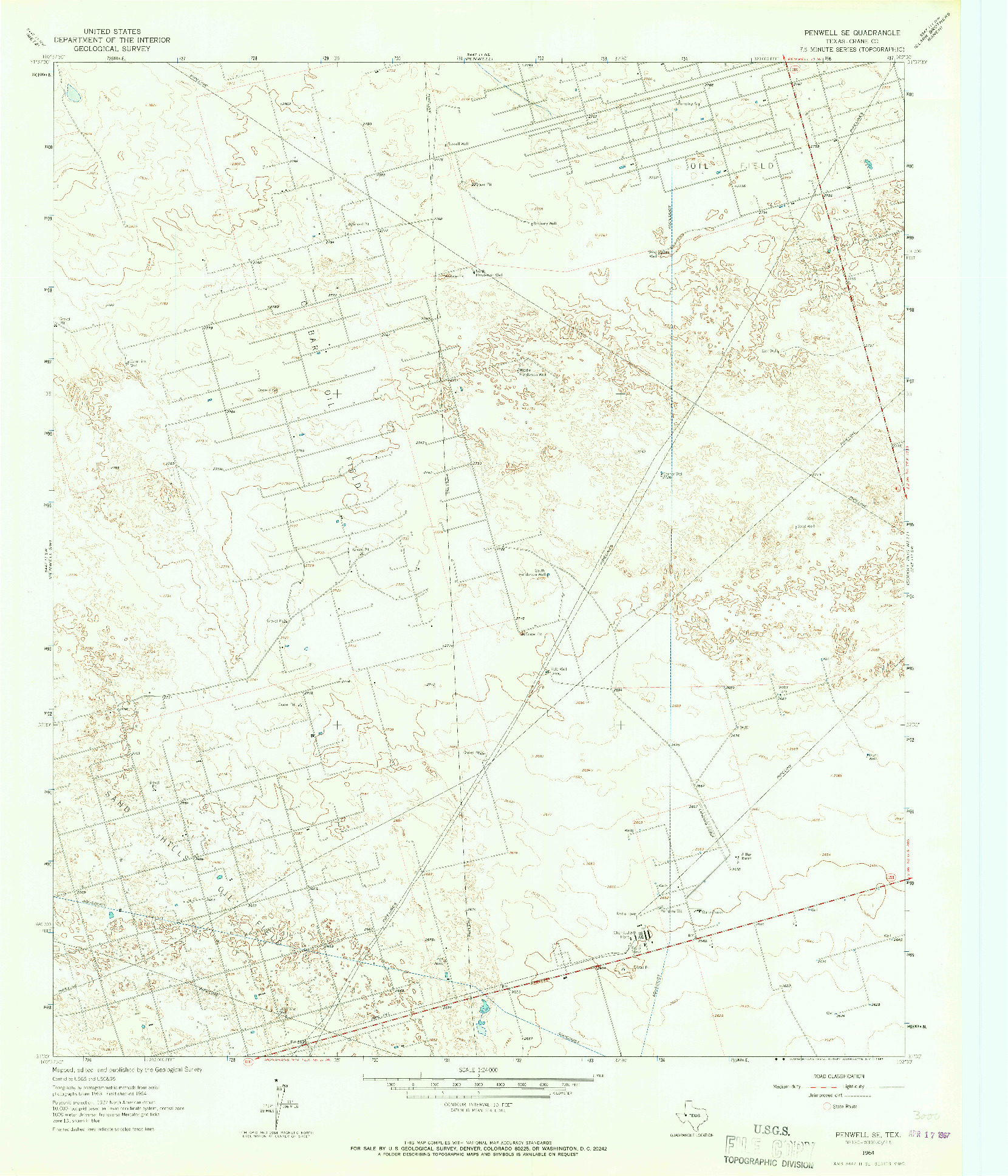 USGS 1:24000-SCALE QUADRANGLE FOR PENWELL SE, TX 1964