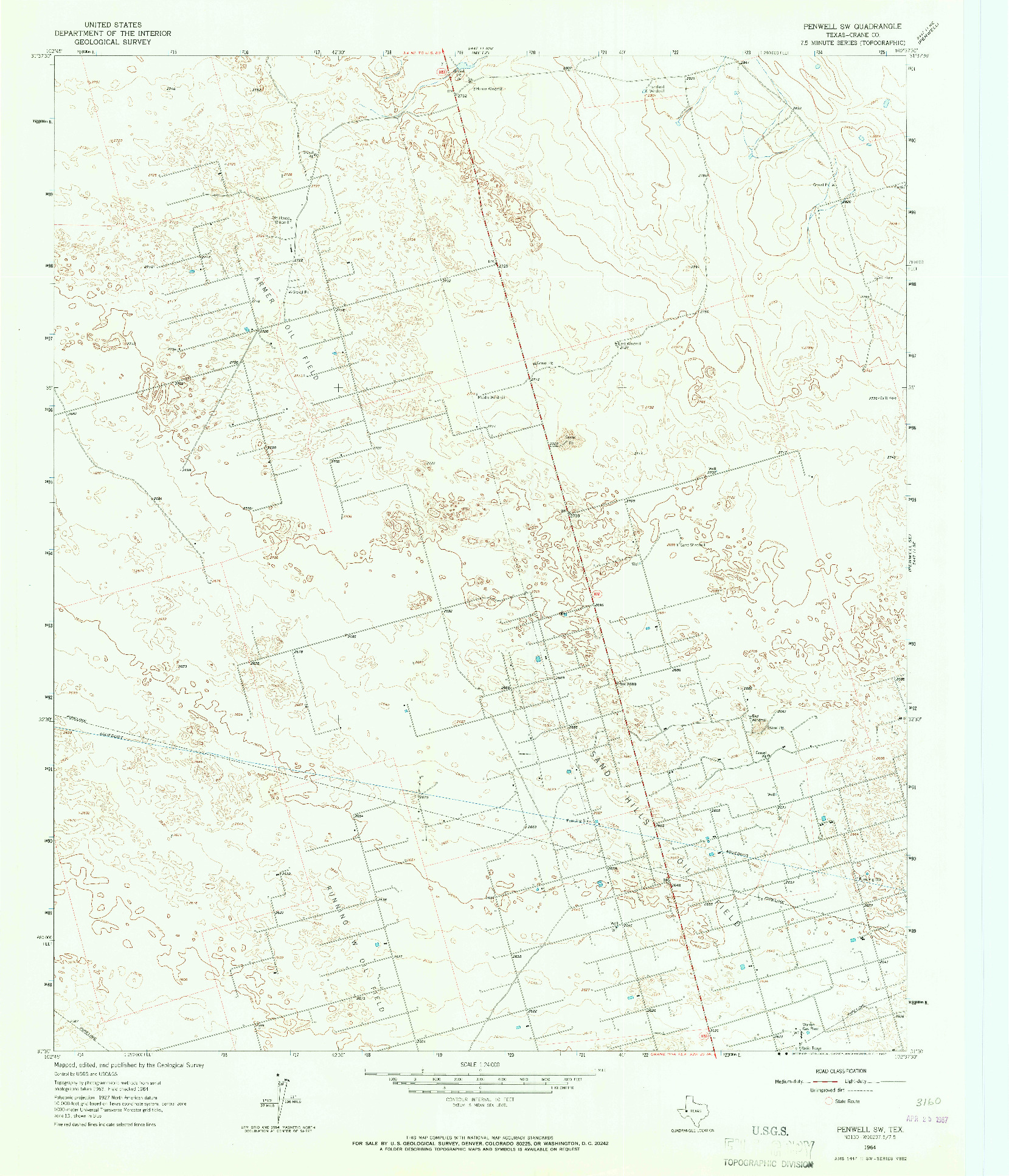 USGS 1:24000-SCALE QUADRANGLE FOR PENWELL SW, TX 1964