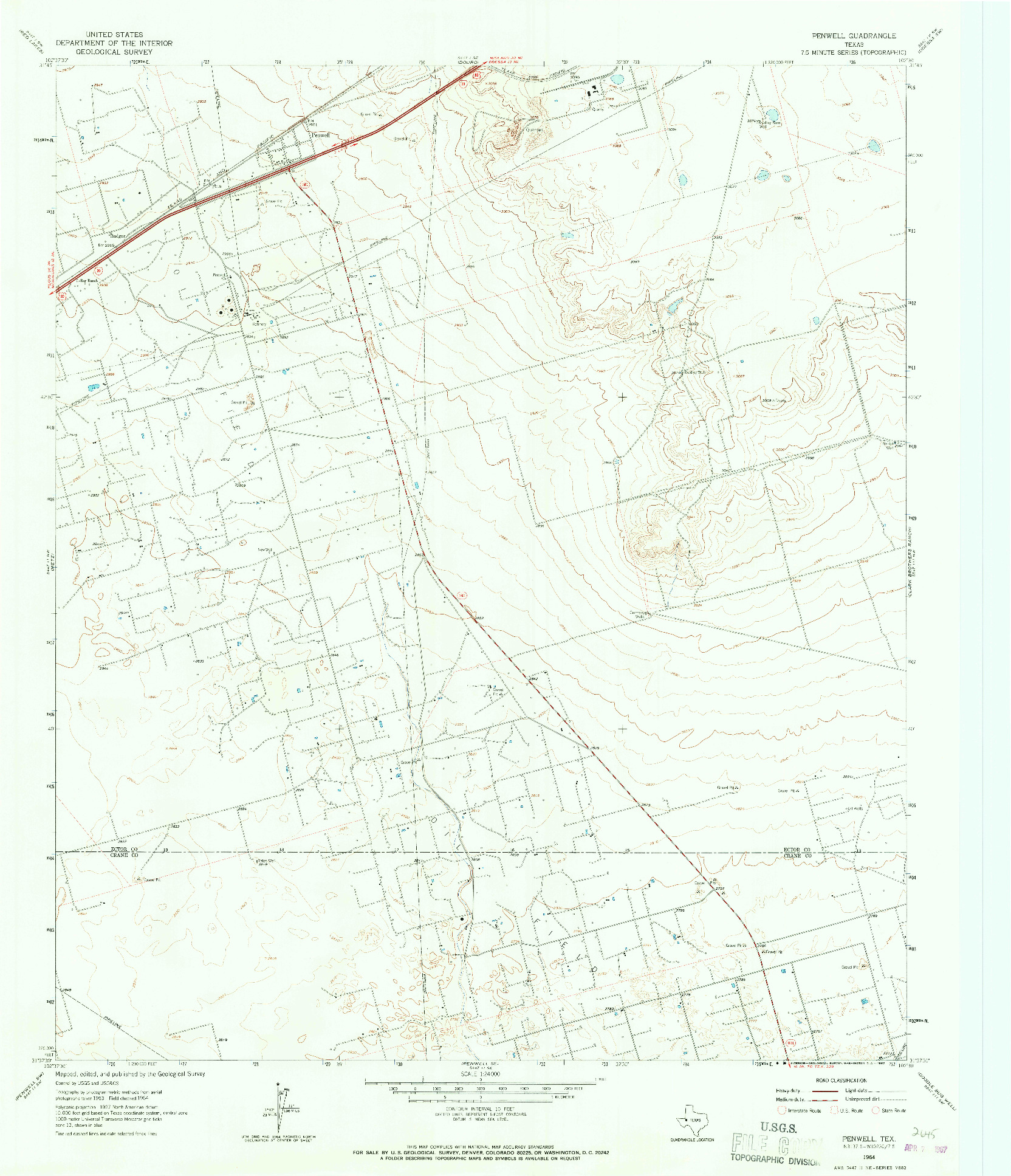 USGS 1:24000-SCALE QUADRANGLE FOR PENWELL, TX 1964