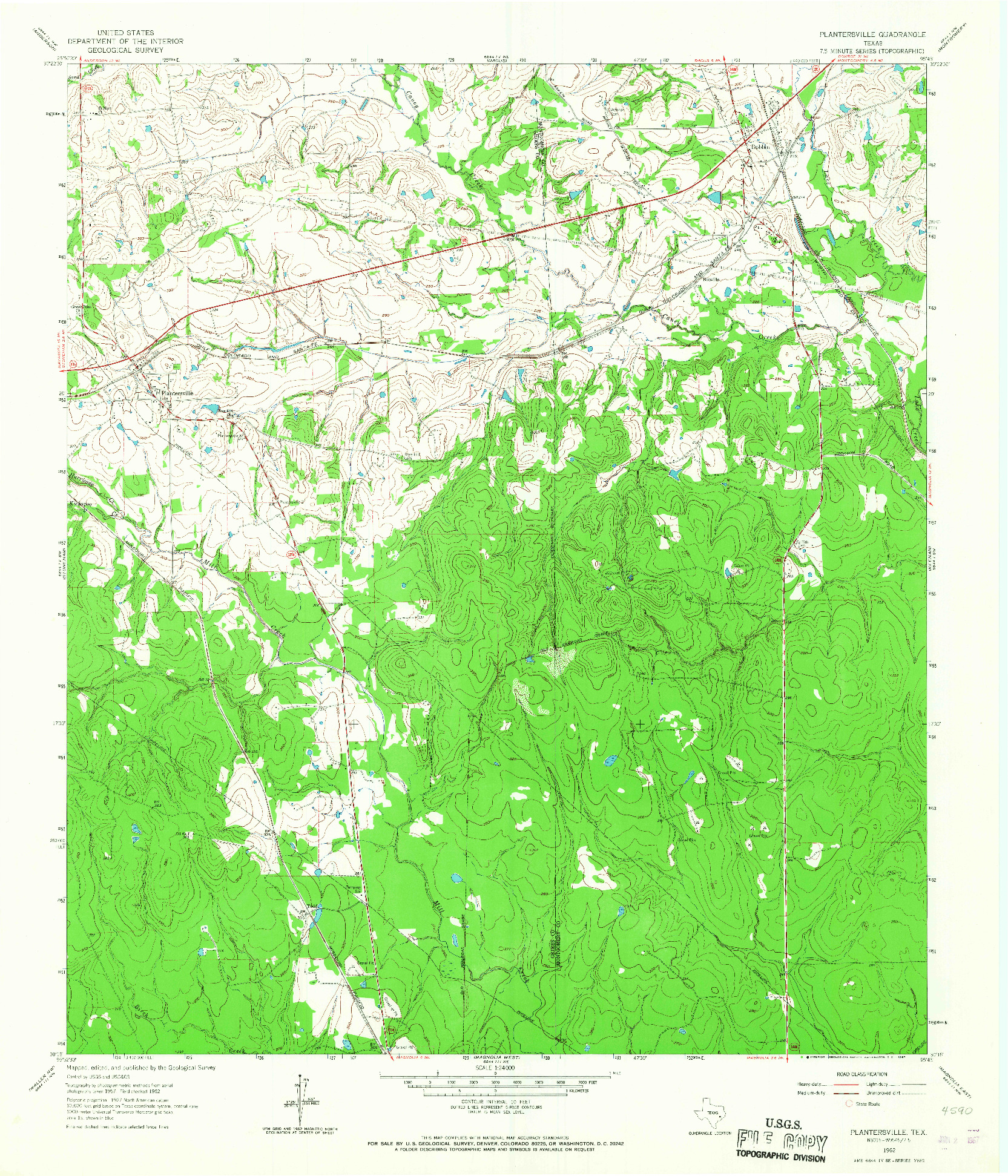 USGS 1:24000-SCALE QUADRANGLE FOR PLANTERSVILLE, TX 1962