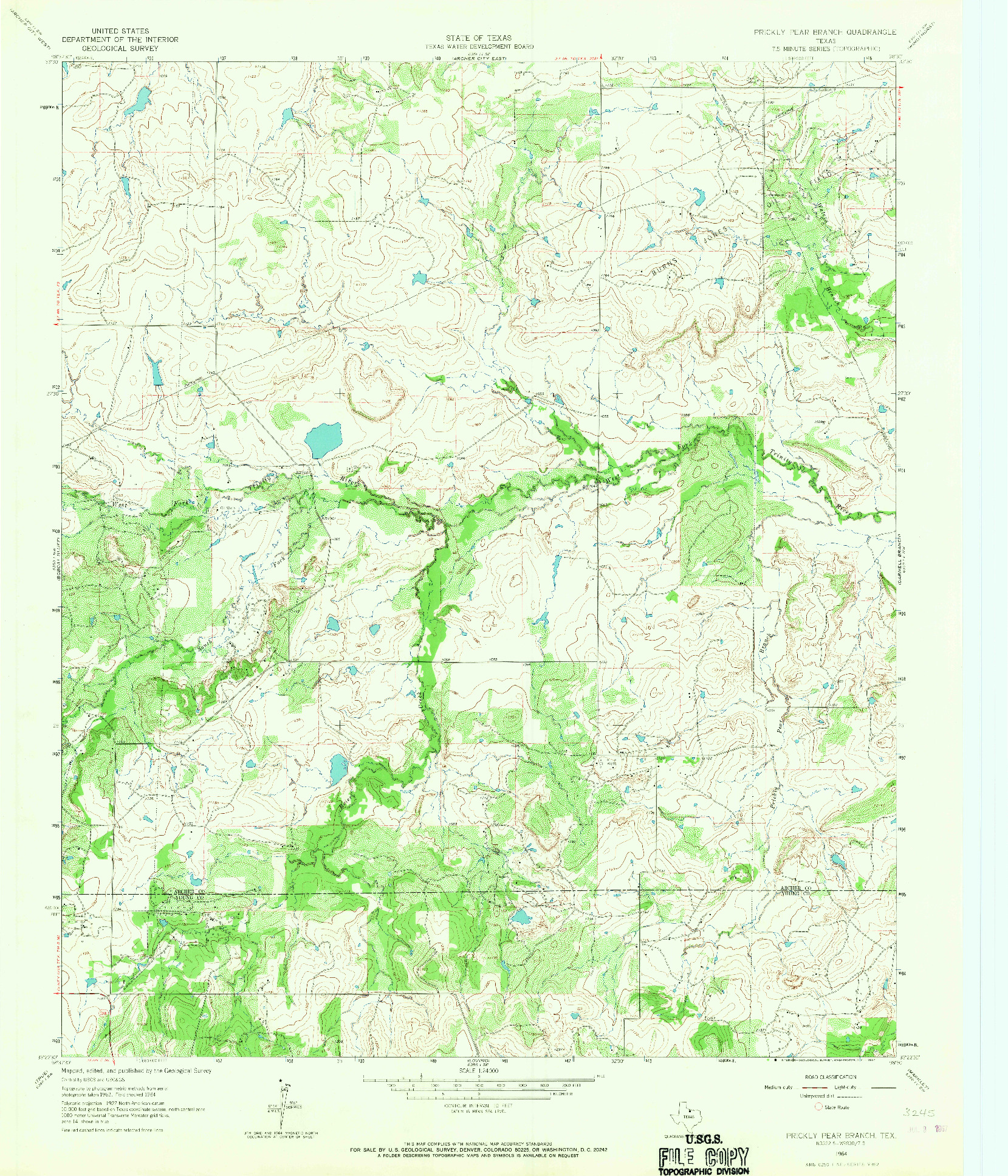 USGS 1:24000-SCALE QUADRANGLE FOR PRICKLY PEAR BRANCH, TX 1964