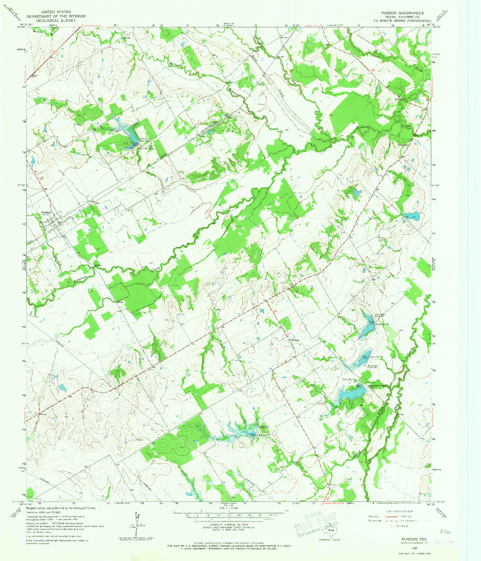 USGS 1:24000-SCALE QUADRANGLE FOR PURDON, TX 1965