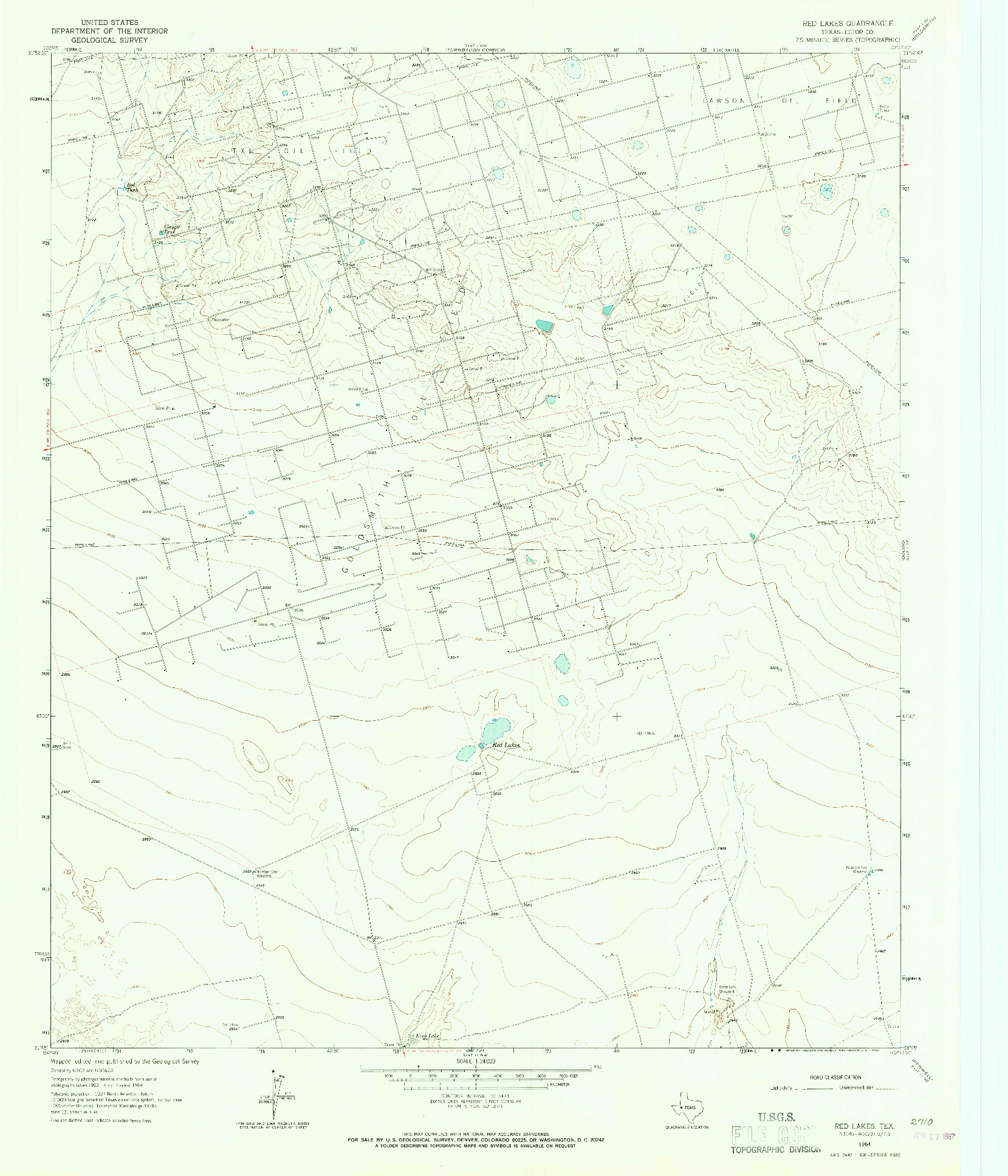 USGS 1:24000-SCALE QUADRANGLE FOR RED LAKES, TX 1964