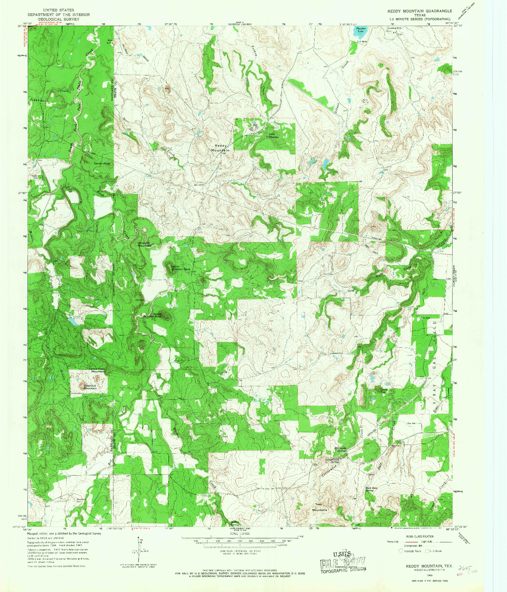 USGS 1:24000-SCALE QUADRANGLE FOR REDDY MOUNTAIN, TX 1965