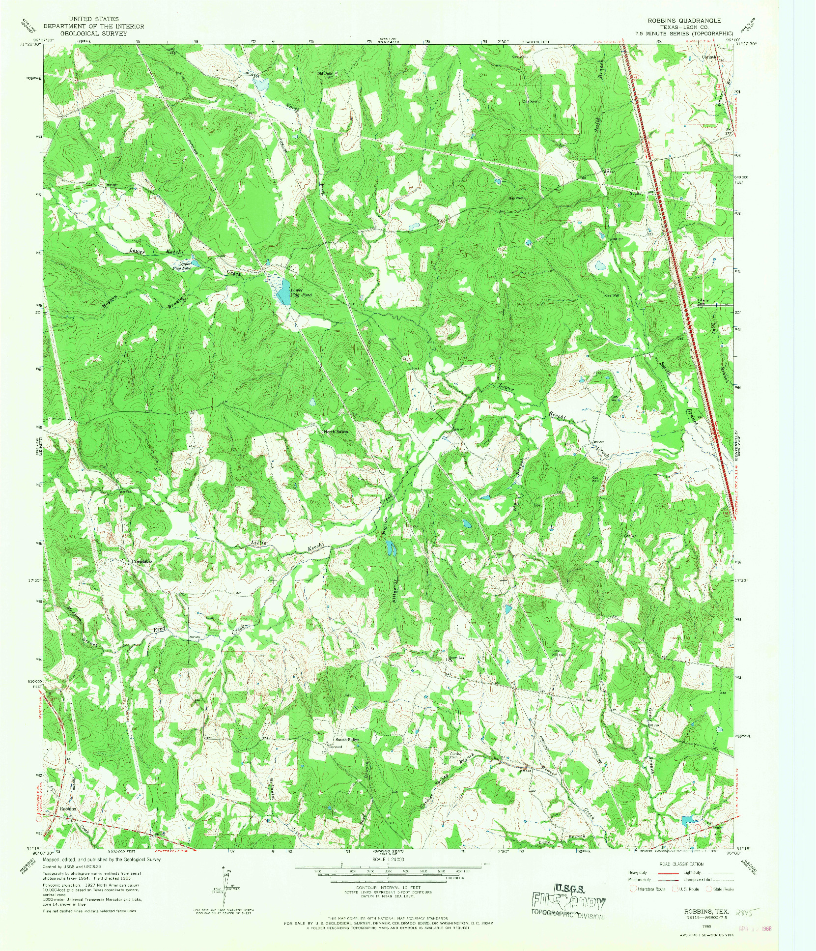 USGS 1:24000-SCALE QUADRANGLE FOR ROBBINS, TX 1965