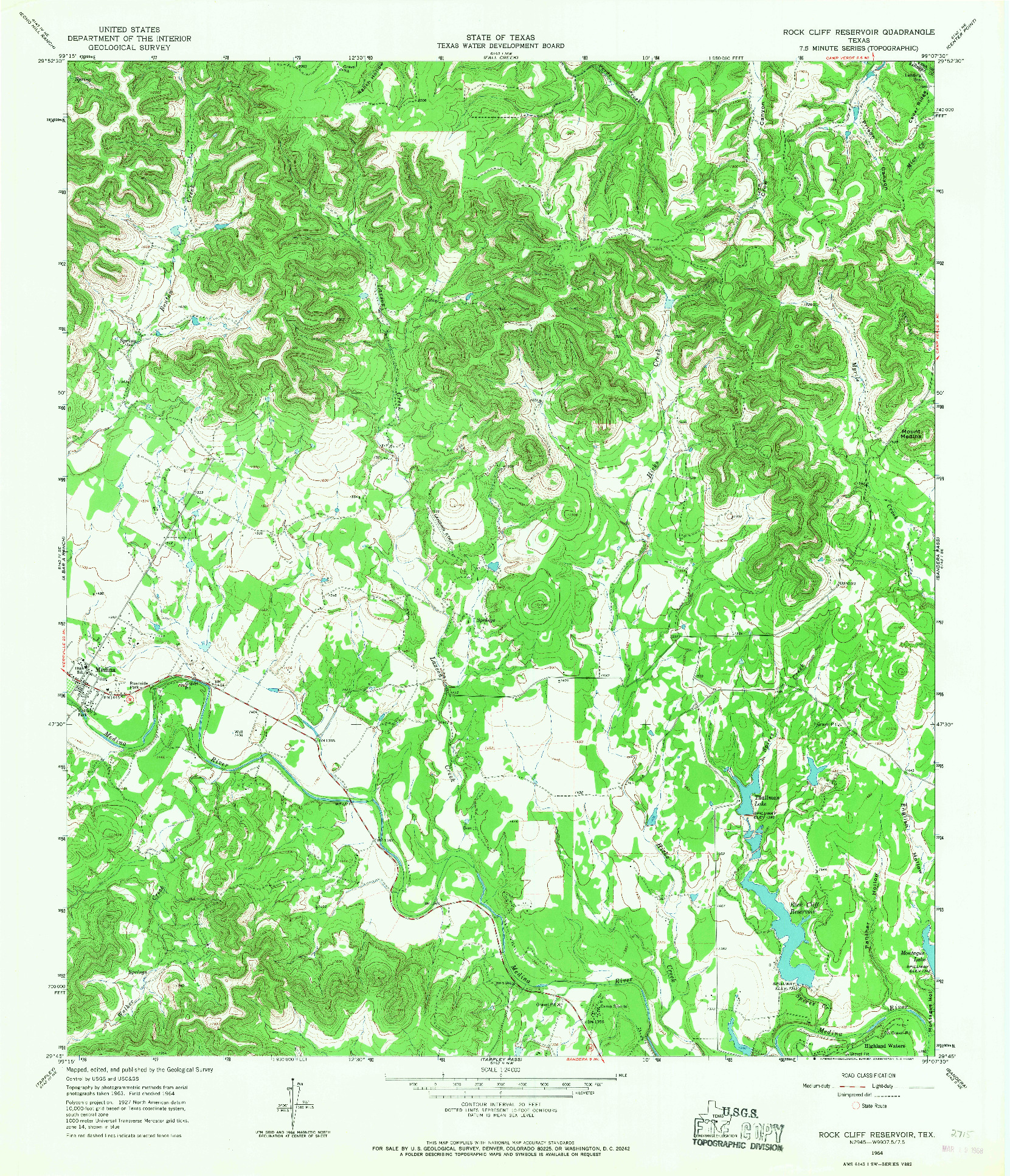 USGS 1:24000-SCALE QUADRANGLE FOR ROCK CLIFF RESERVOIR, TX 1964