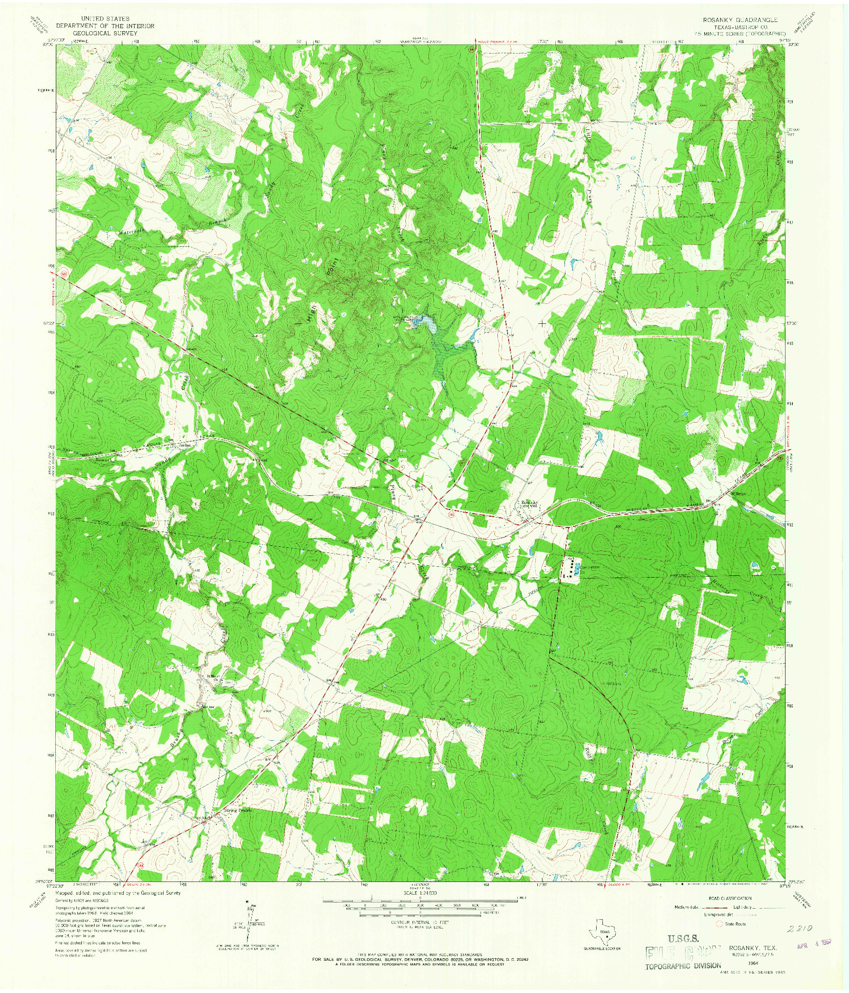 USGS 1:24000-SCALE QUADRANGLE FOR ROSANKY, TX 1964