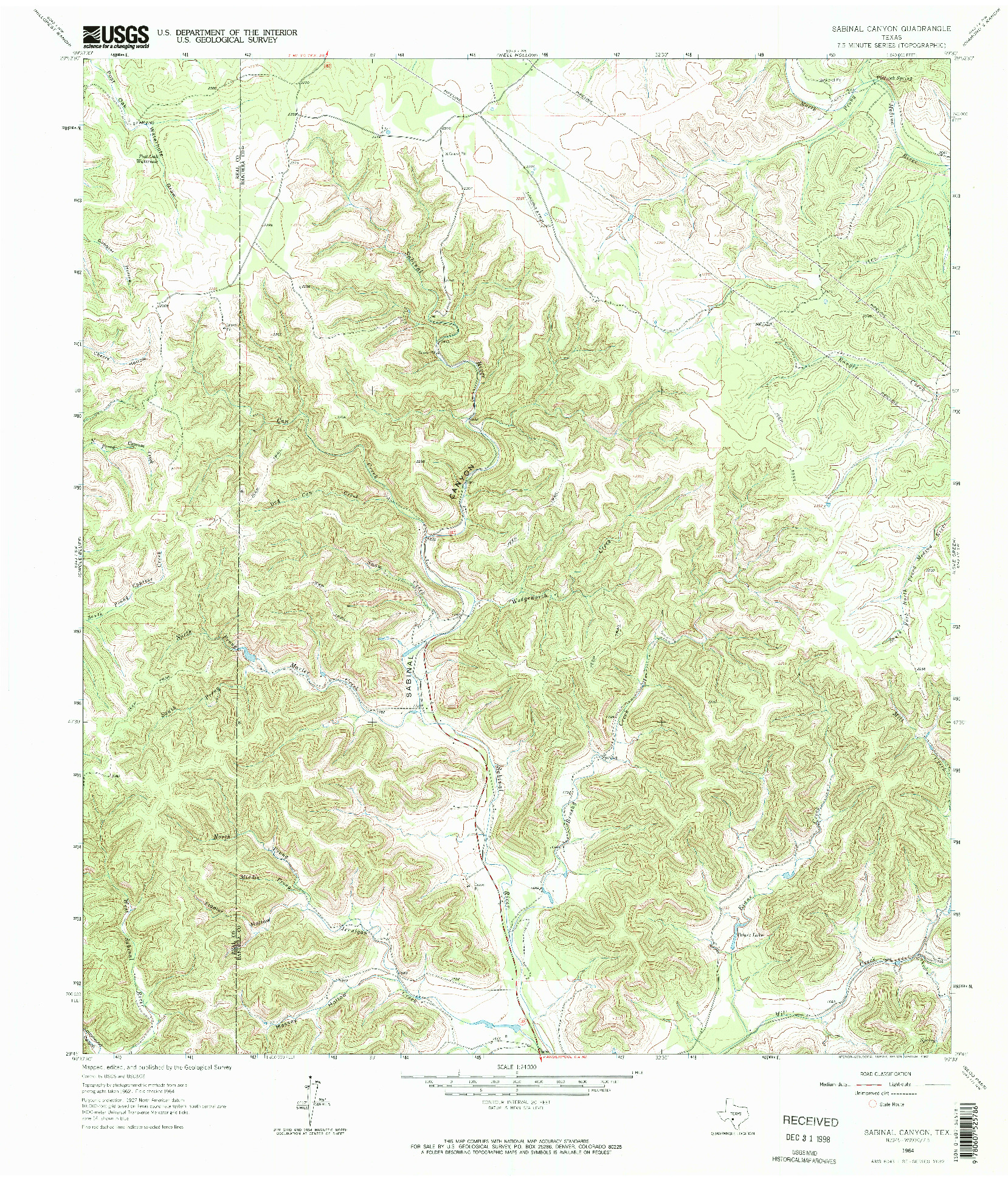 USGS 1:24000-SCALE QUADRANGLE FOR SABINAL CANYON, TX 1964