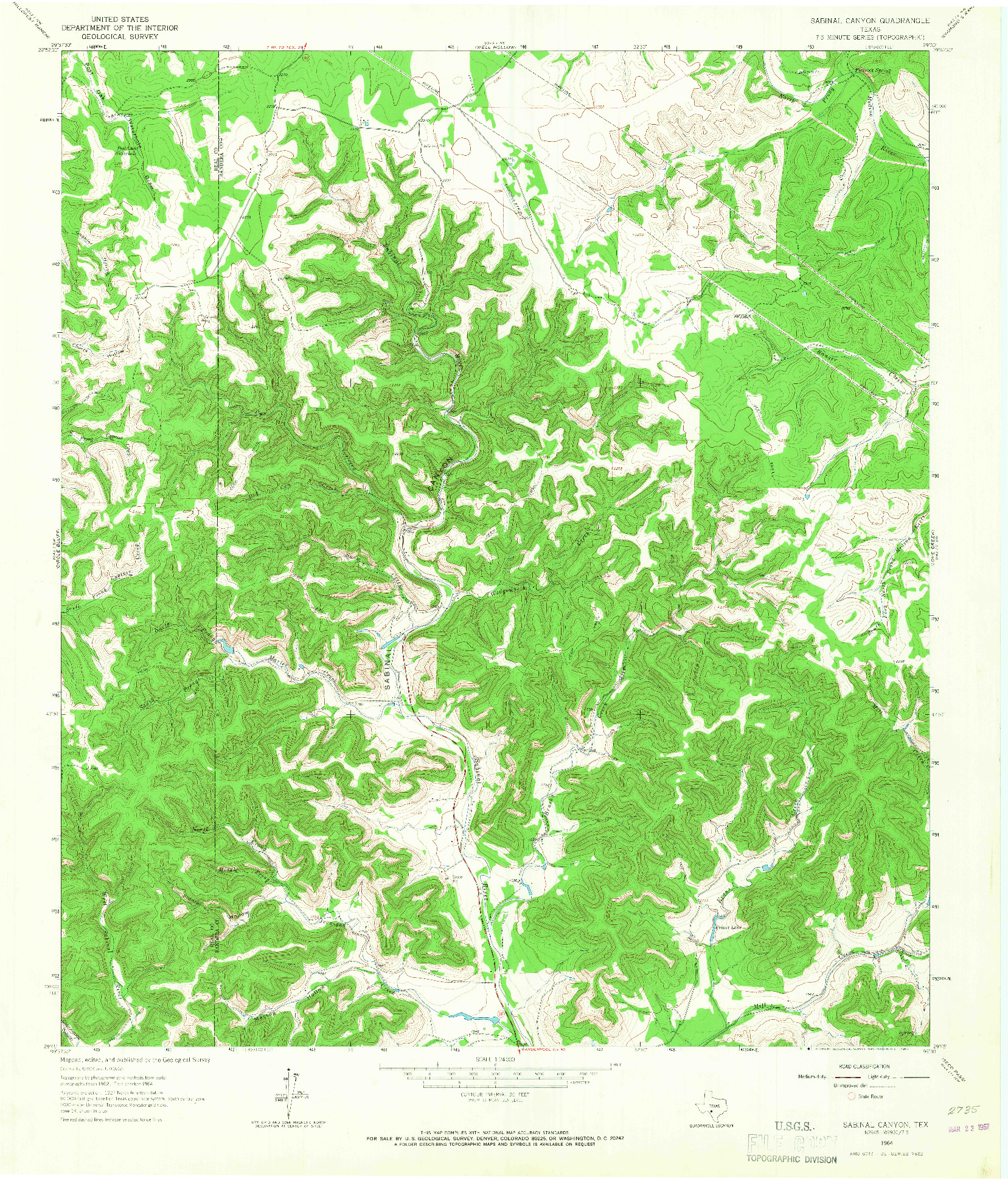 USGS 1:24000-SCALE QUADRANGLE FOR SABINAL CANYON, TX 1964