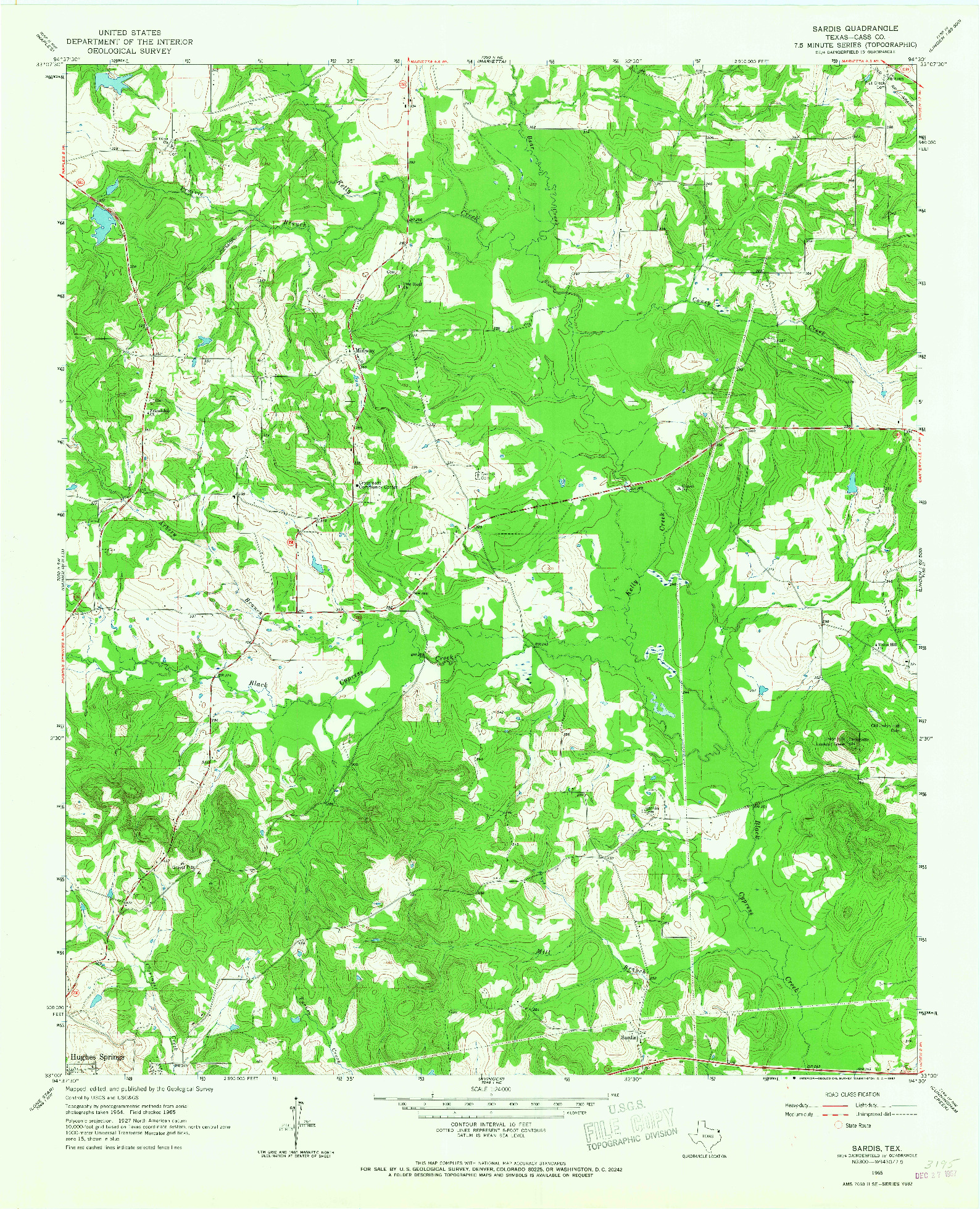 USGS 1:24000-SCALE QUADRANGLE FOR SARDIS, TX 1965