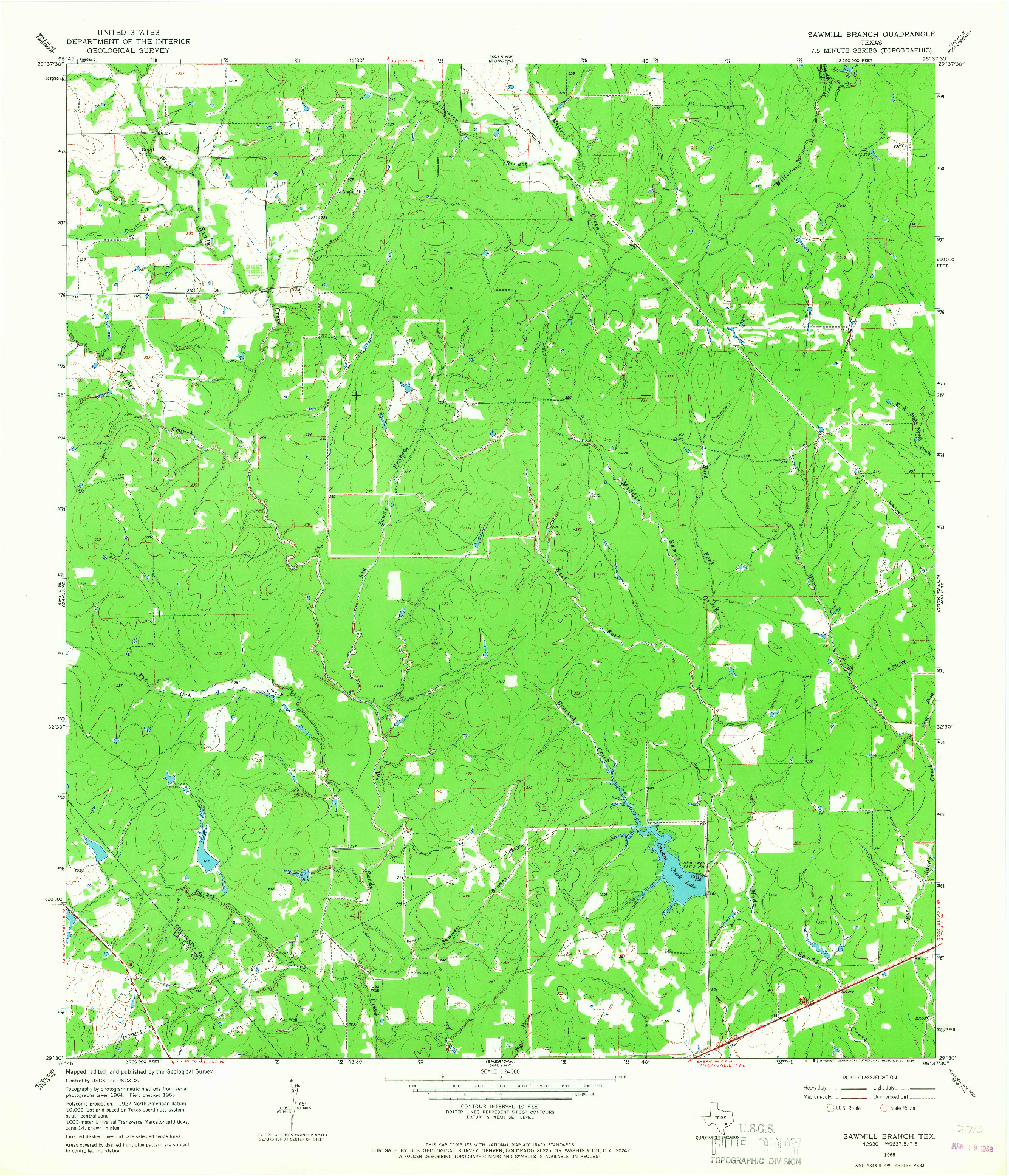 USGS 1:24000-SCALE QUADRANGLE FOR SAWMILL BRANCH, TX 1965