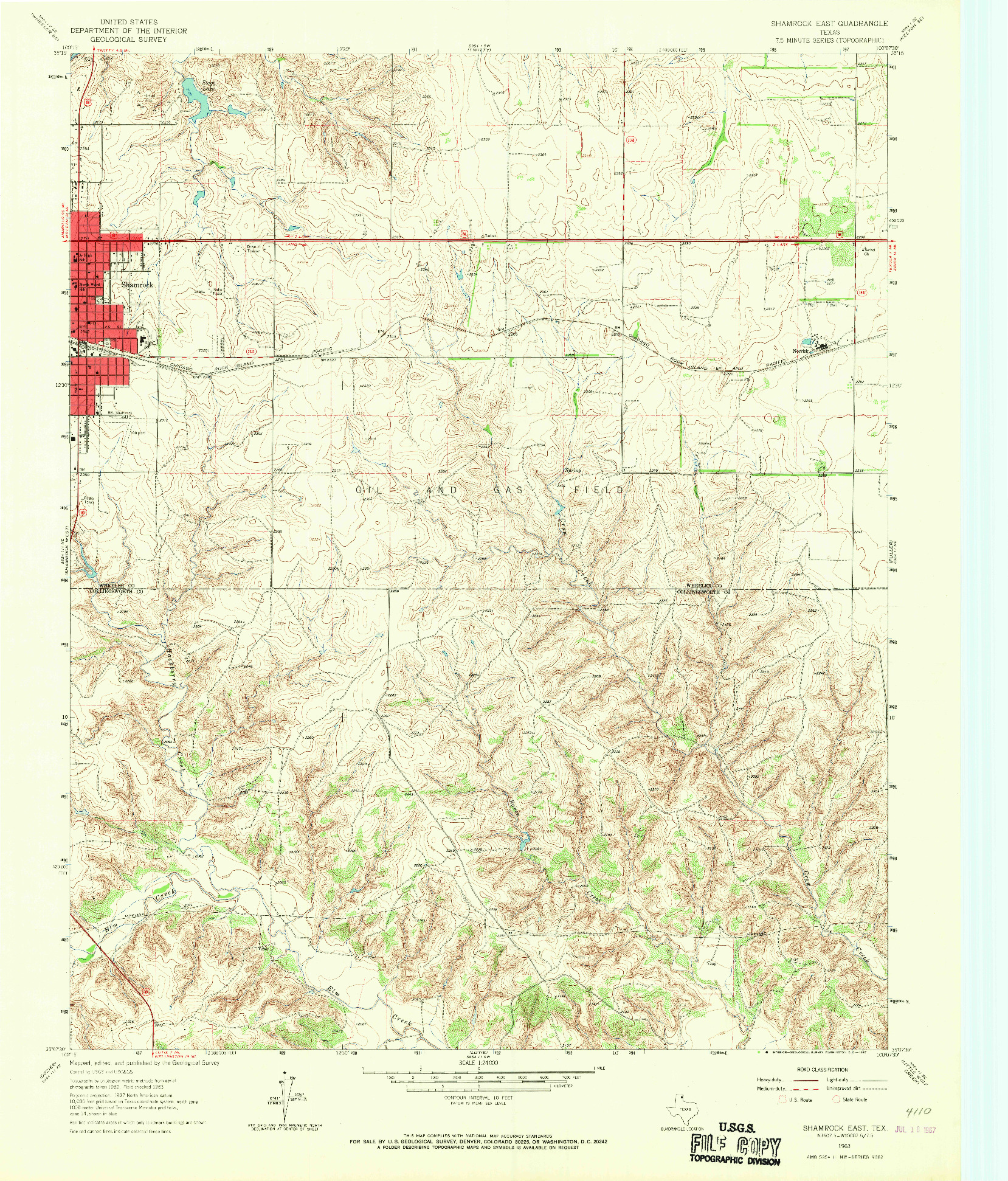 USGS 1:24000-SCALE QUADRANGLE FOR SHAMROCK EAST, TX 1963