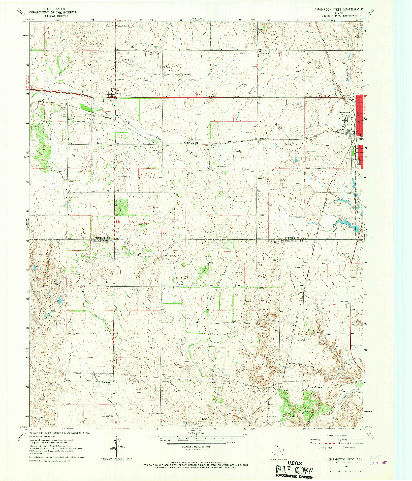 USGS 1:24000-SCALE QUADRANGLE FOR SHAMROCK WEST, TX 1963