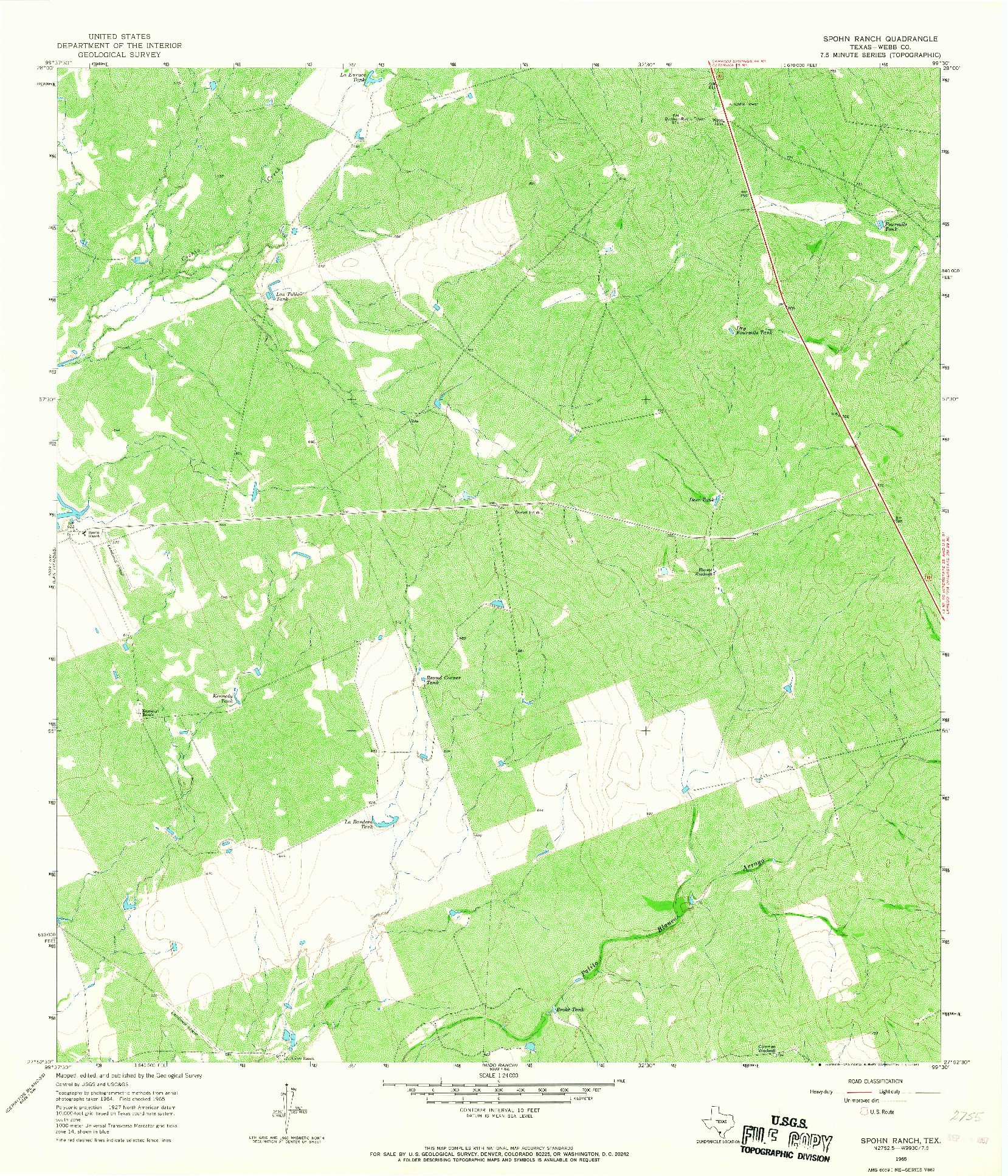 USGS 1:24000-SCALE QUADRANGLE FOR SPOHN RANCH, TX 1965