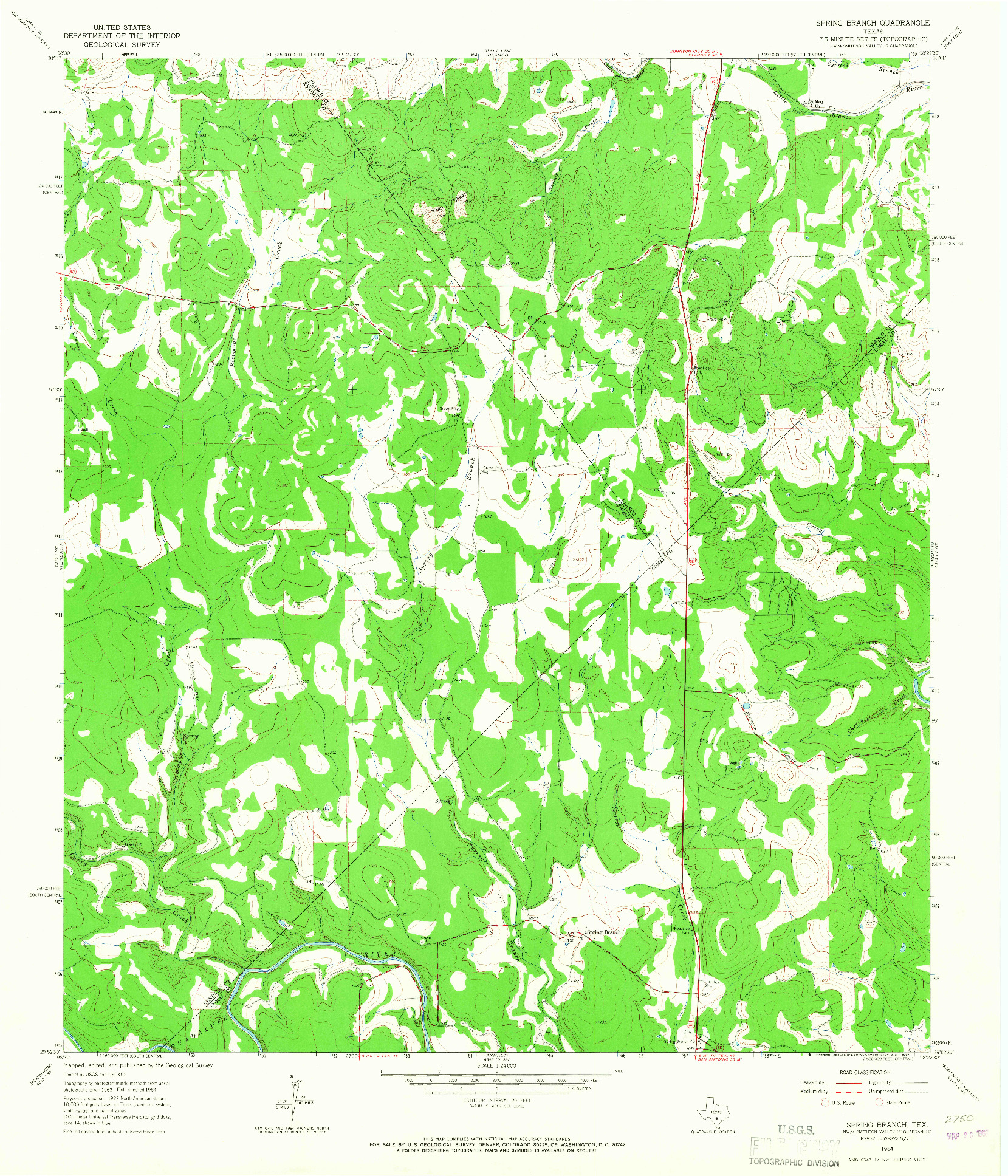 USGS 1:24000-SCALE QUADRANGLE FOR SPRING BRANCH, TX 1964