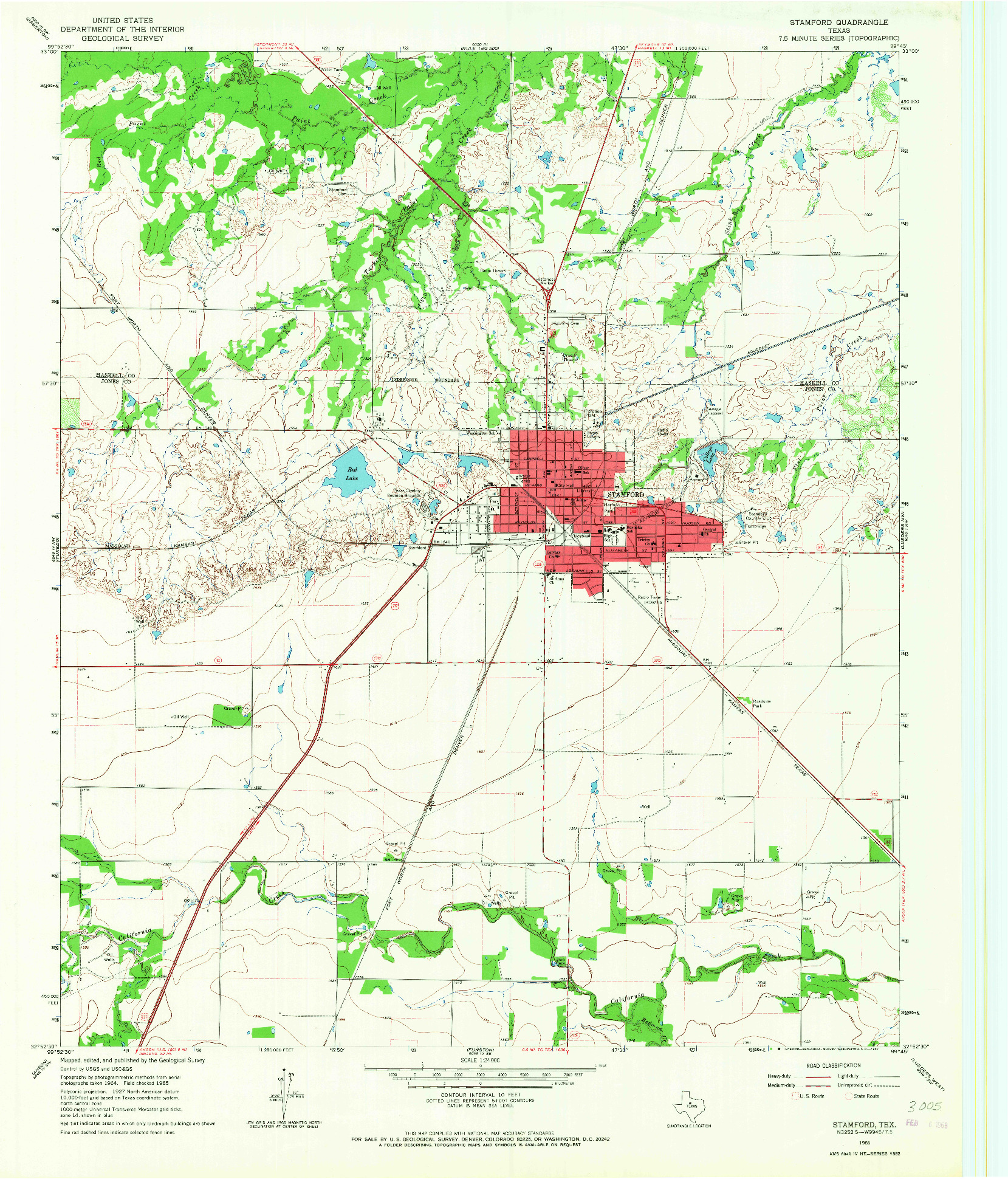 USGS 1:24000-SCALE QUADRANGLE FOR STAMFORD, TX 1965