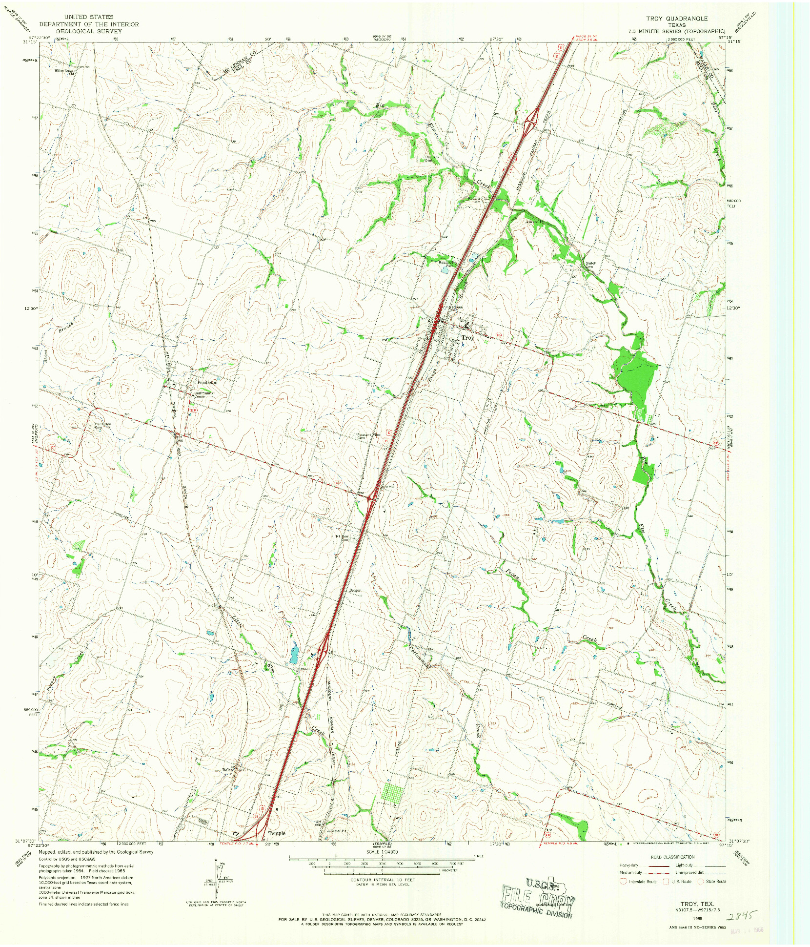 USGS 1:24000-SCALE QUADRANGLE FOR TROY, TX 1965