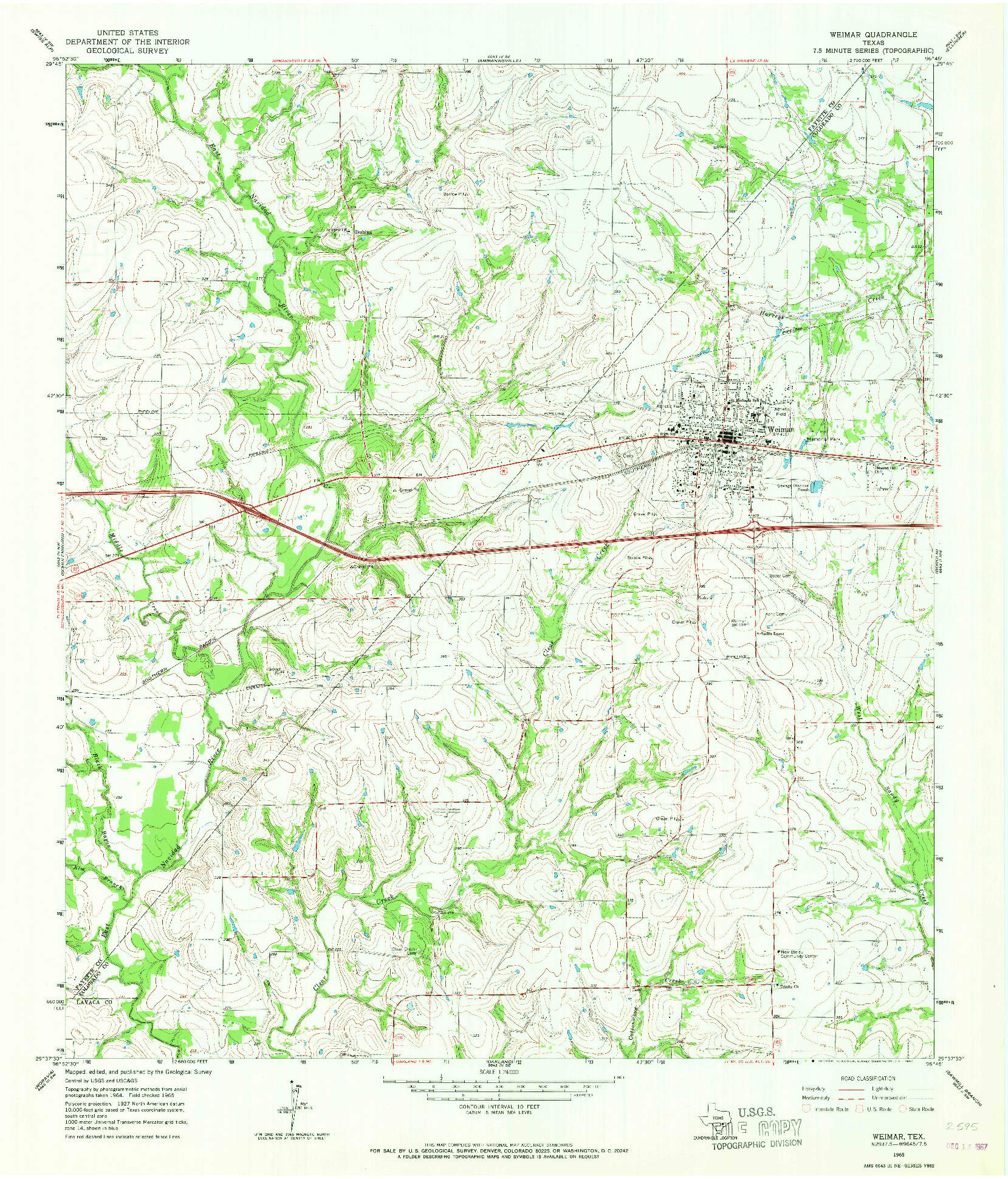 USGS 1:24000-SCALE QUADRANGLE FOR WEIMAR, TX 1965
