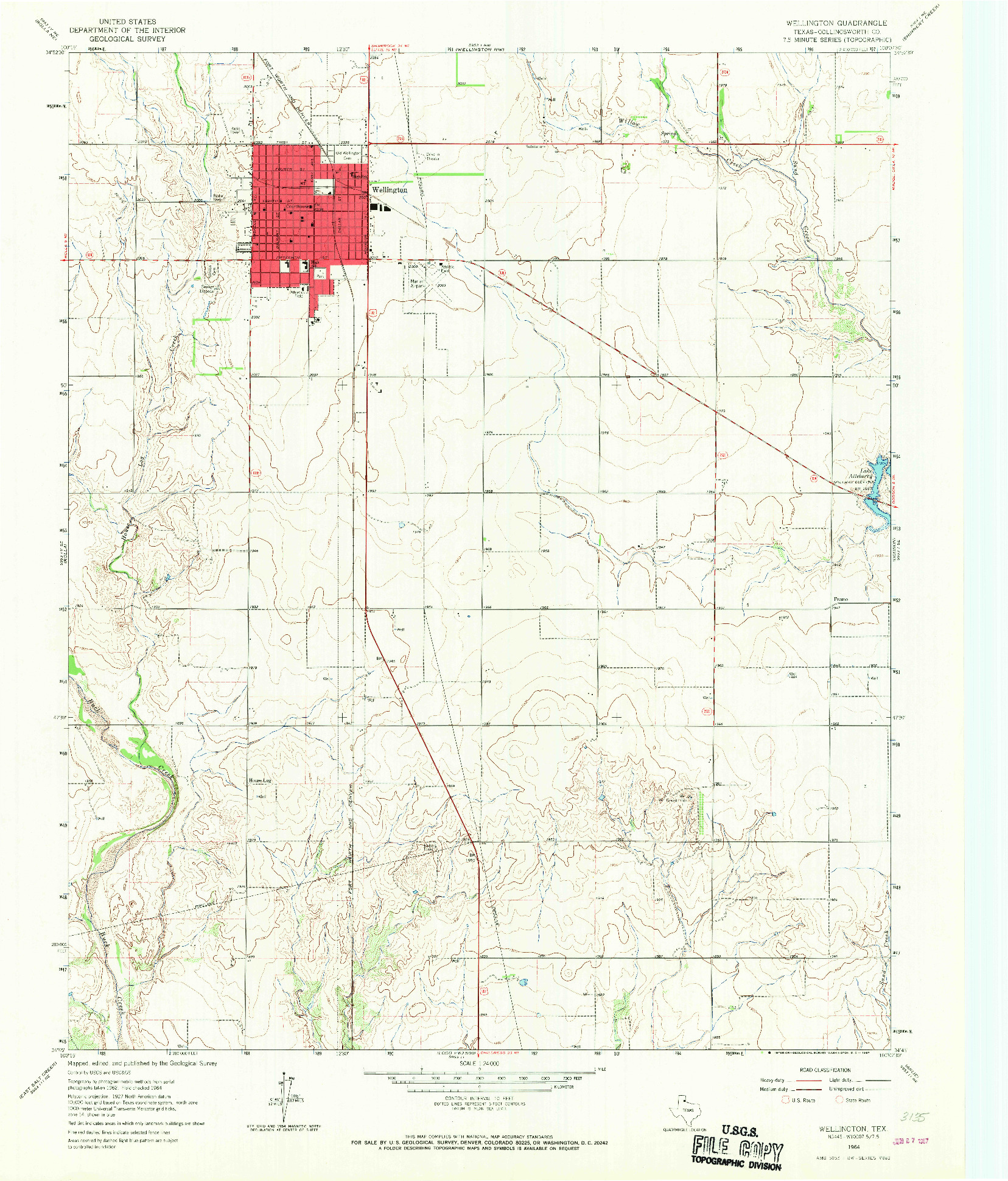USGS 1:24000-SCALE QUADRANGLE FOR WELLINGTON, TX 1964