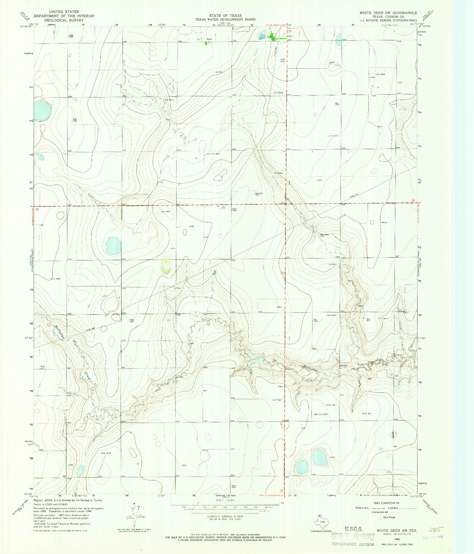 USGS 1:24000-SCALE QUADRANGLE FOR WHITE DEER SW, TX 1966